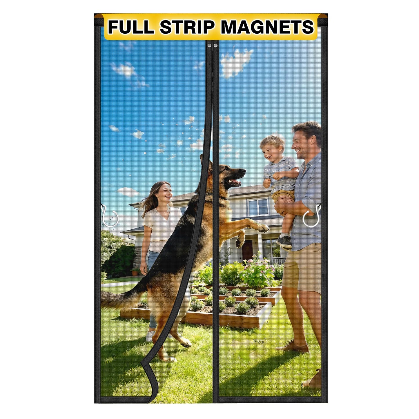HOFUDON Upgraded Magnetic Screen Door Mesh, Full Strip Magnets, Heavy Duty Fiberglass Mesh, Door Screen Magnetic Closure for Single Door Size 32 x 80 Inch, Screen Door Size 35 x 82 Inch Black
