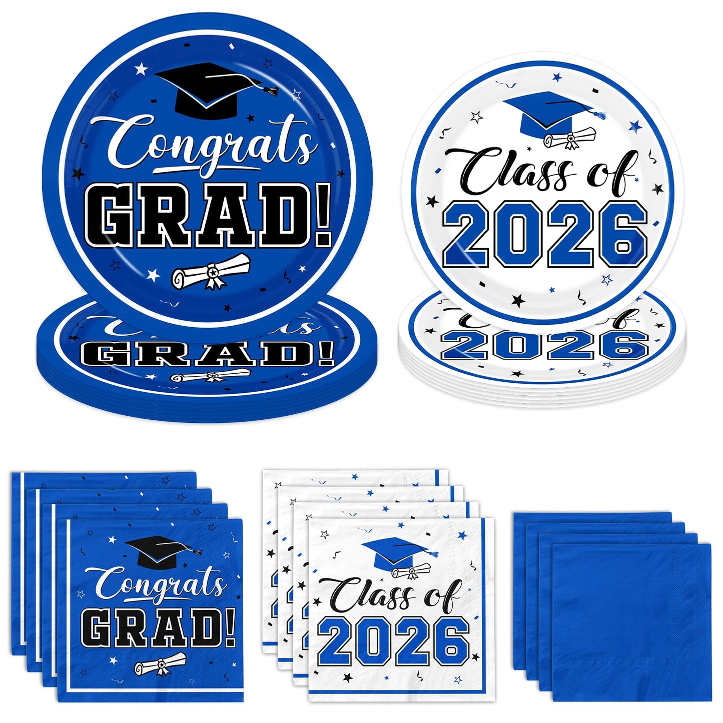 Graduation Party Plates and Napkins Blue Class of 2026 Grad Congrats Party Supplies Disposable Dessert Paper Plates Cocktail Napkins forGraduation Party Decorations,Serve 50
