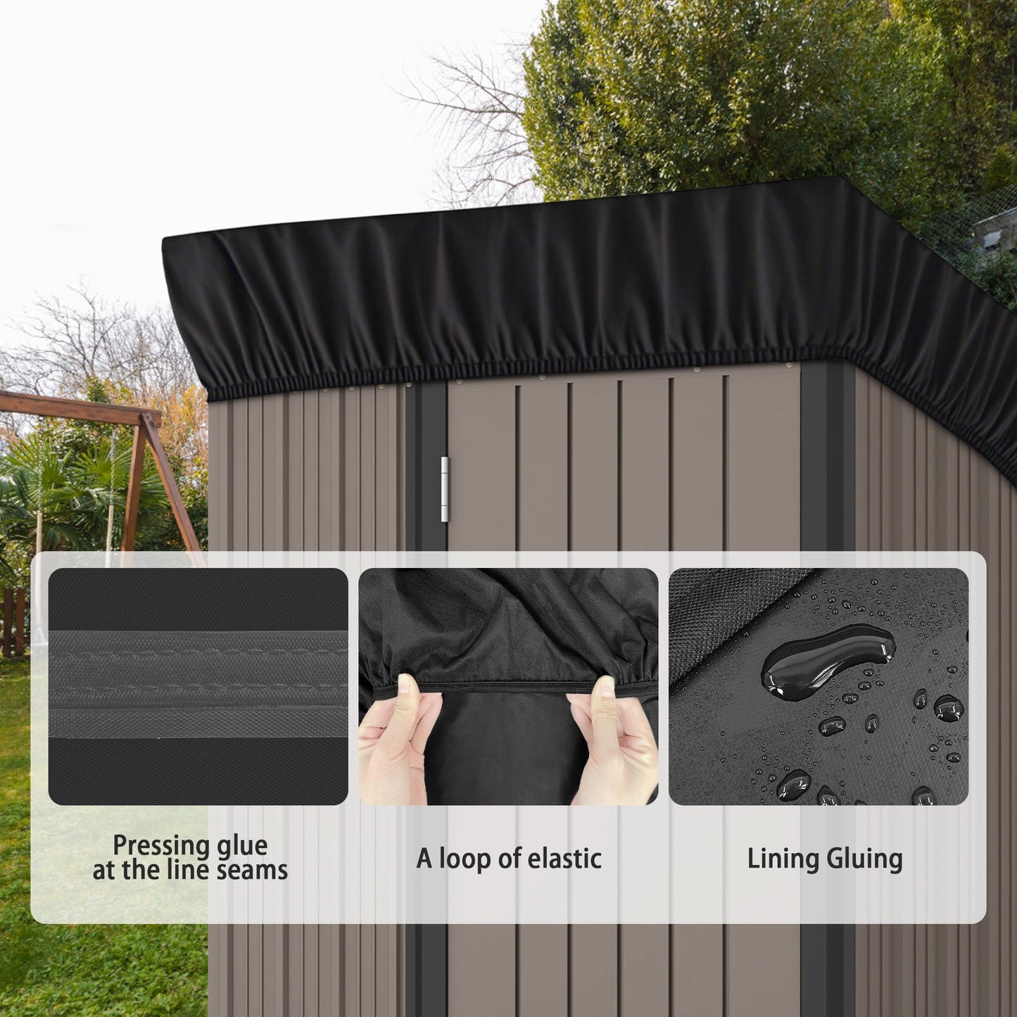 5x3Ft Outdoor Storage Shed Cover & Metal Garden Shed Cover - 640D Oxford Fabric, Weatherproof, Dustproof, Elastic Hem for Secure Fit, Includes 8 Reinforced Silicone Corner Guards (Cover Only)