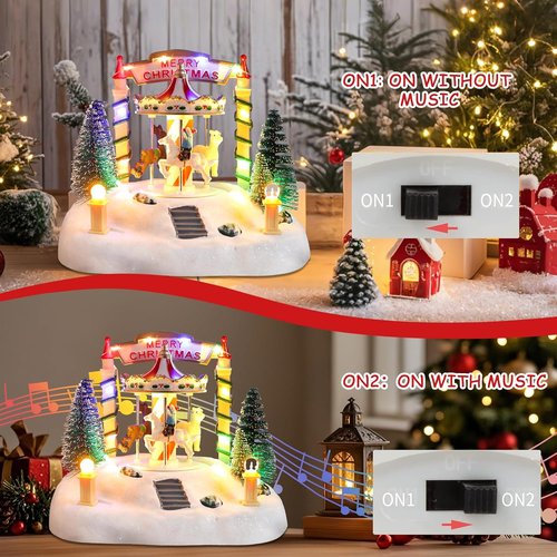 Bdor Christmas Carousel Decoration - Lighted Musical Merry-Go-Round with Reindeer & Trees | 7.5"x5.5"x6" Holiday Centerpiece