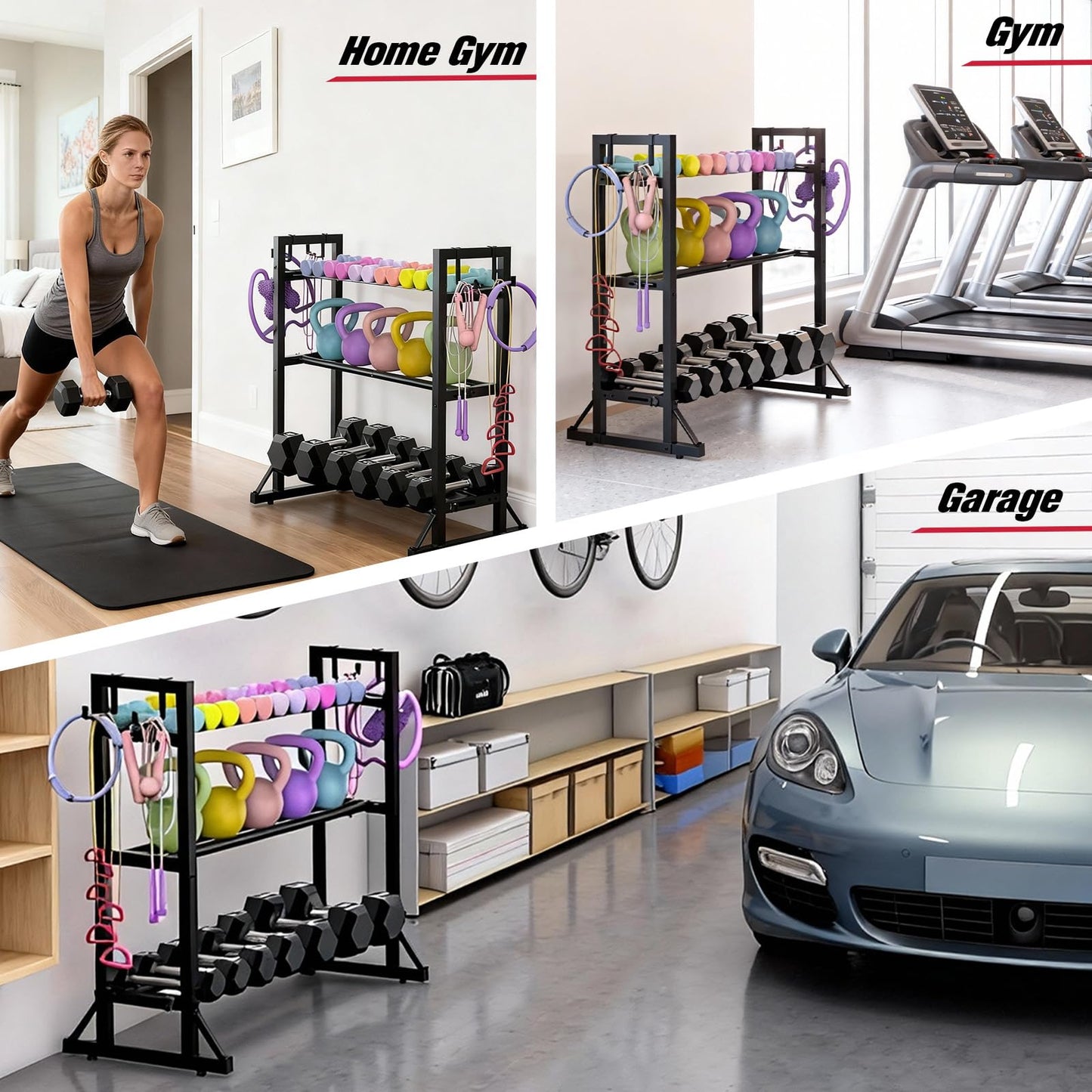3-Tier Adjustable Dumbbell Rack Stand - Heavy-Duty Carbon Steel Weight Storage Organizer for Home Gym, Easy Assembly, 450 lb Capacity for Dumbbells & Kettlebells(dumbbell rack stand only)