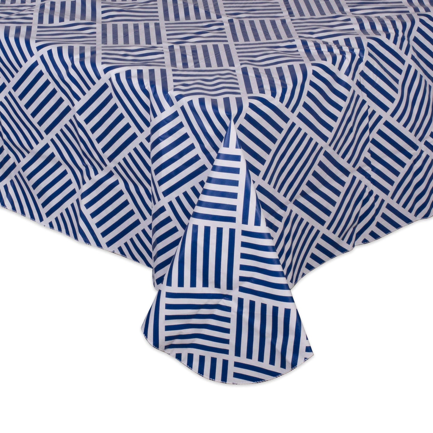 DII Indoor/Outdoor Vinyl Tabletop Collection Grid Pattern, Flannel Backed Tablecloth, Rectangle, 60x102, Navy