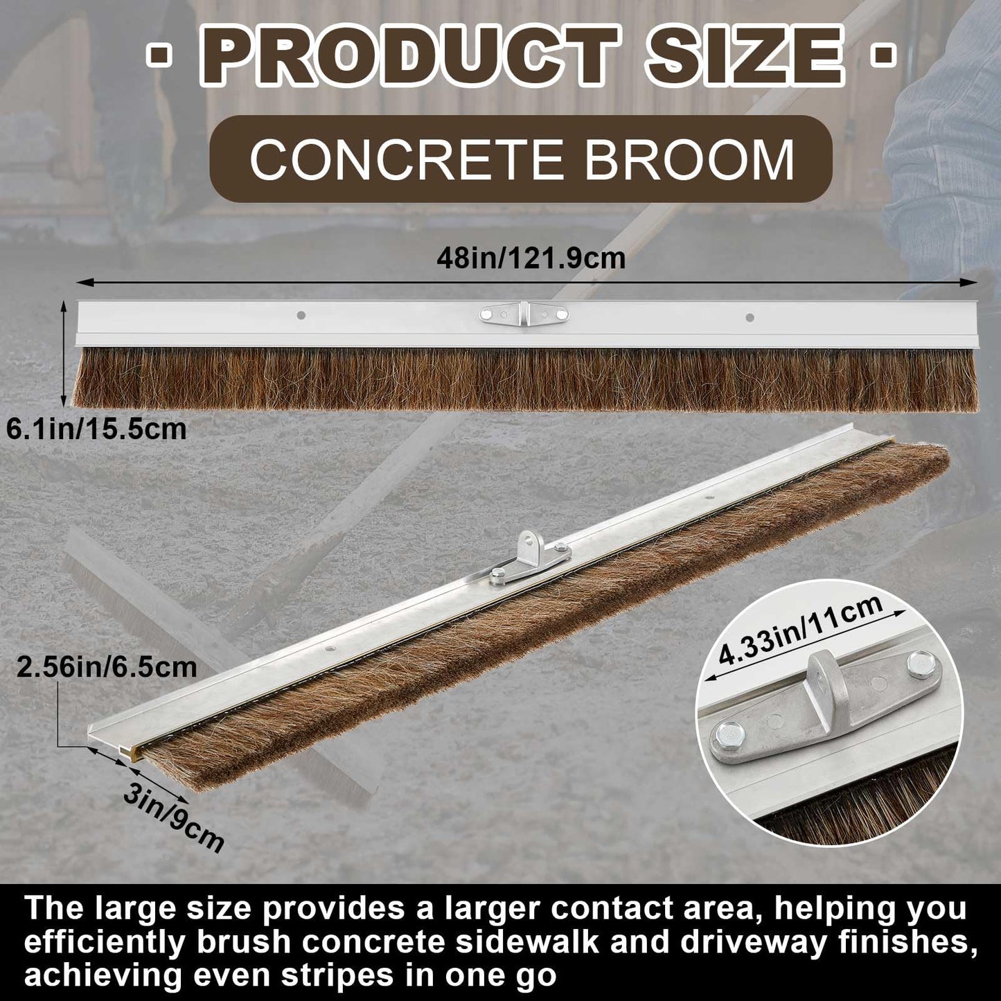Hushee Aluminum Backed Concrete Broom, Concrete Broom Finishing with Clevis Handle Bracket, 48-inch for Driveways, Sidewalks, Wet Concretes(Mixed Hair)