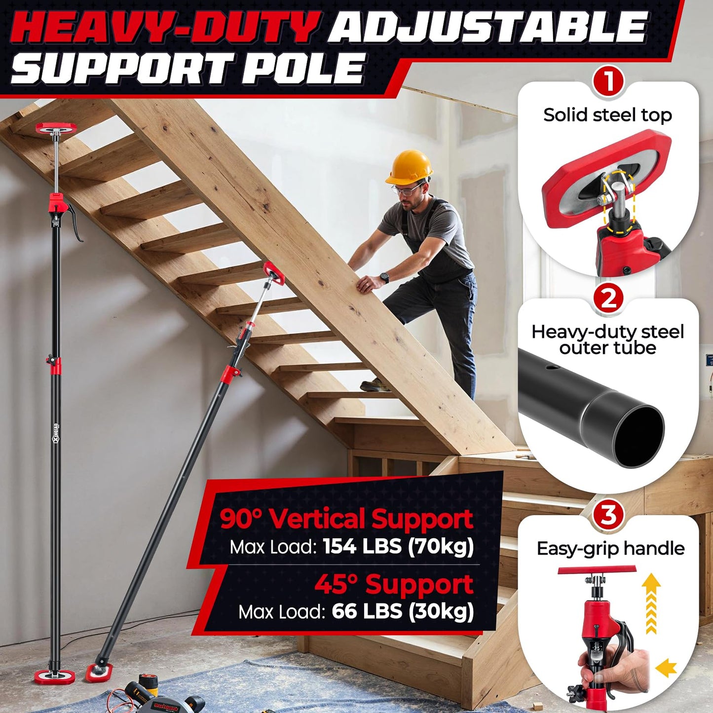 XINQIAO Cabinet Jacks for Installing Cabinets, Heavy Duty Third Hand Tools Adjustable Support Pole from 49.2 in to 114.2 in, 4 PCS