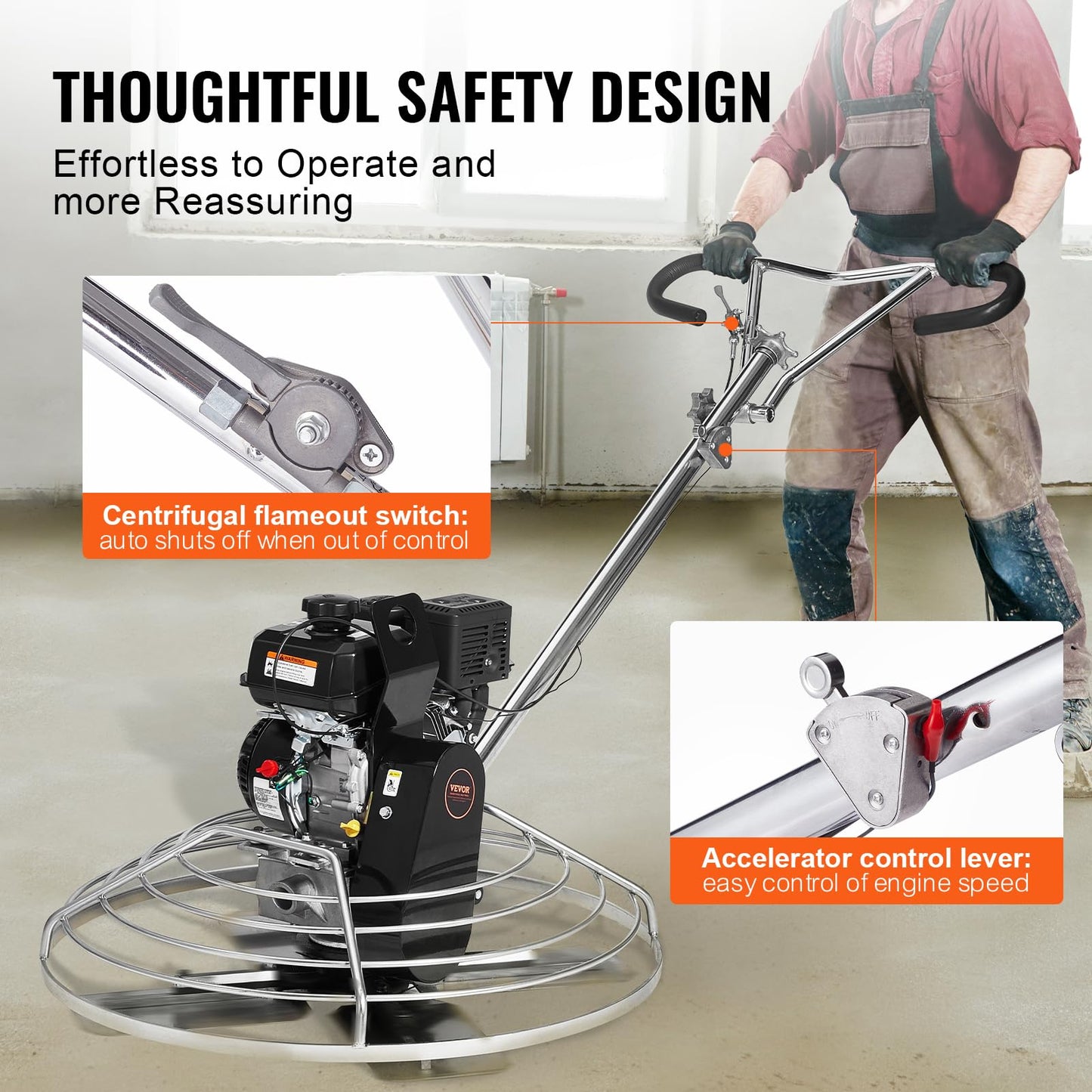 VEVOR Power Trowel 38 inch, 6HP Gas-Powered Smooth Concrete with Float Pan, Heavy Duty Commercial Screed Concrete Cement with Finishing Blade