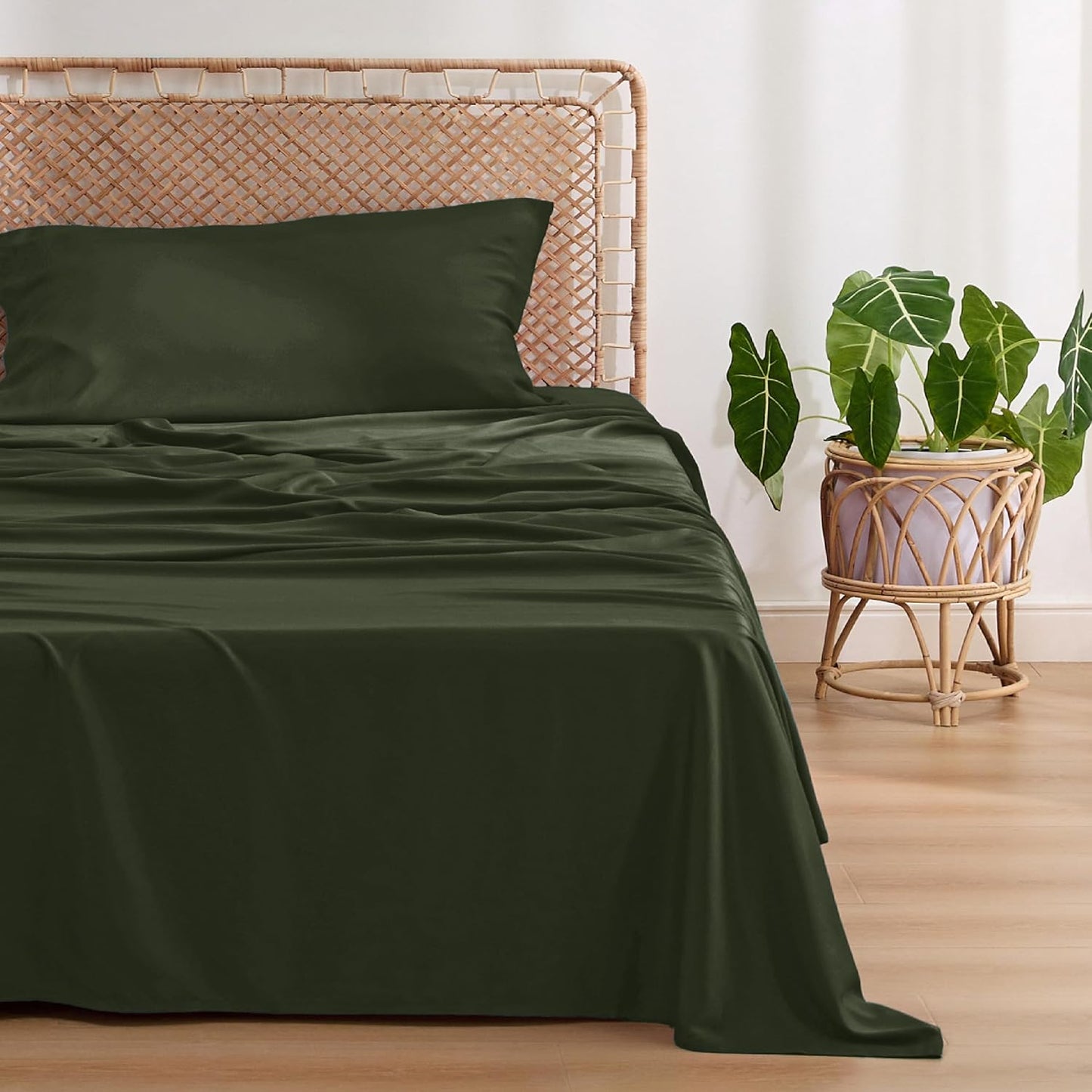 Bedsure Cooling Twin XL Sheets - Breathable Rayon from Bamboo | Soft, Deep Pocket, Olive Green