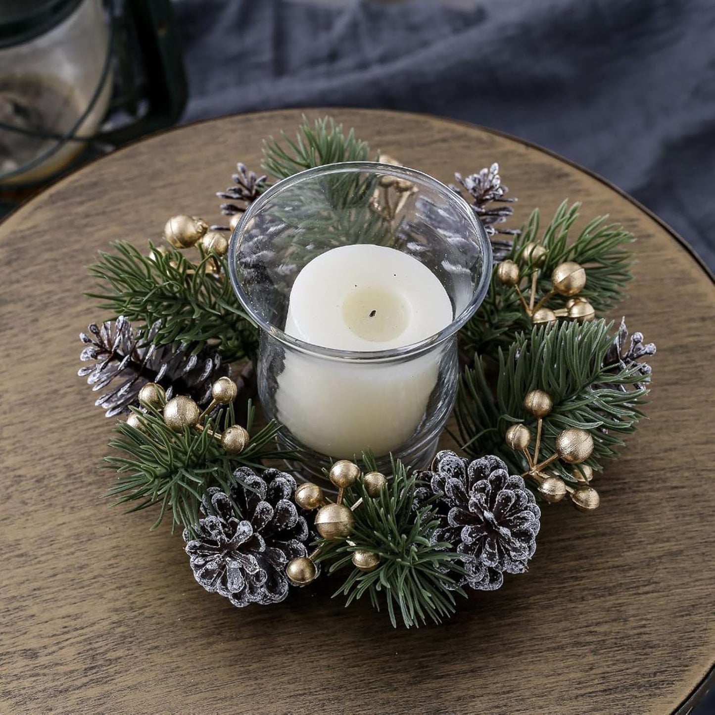 Regine Switzerland Christmas Candle Rings - Elegant Gold Berries & Pinecones | 2-Piece Winter Decor Set