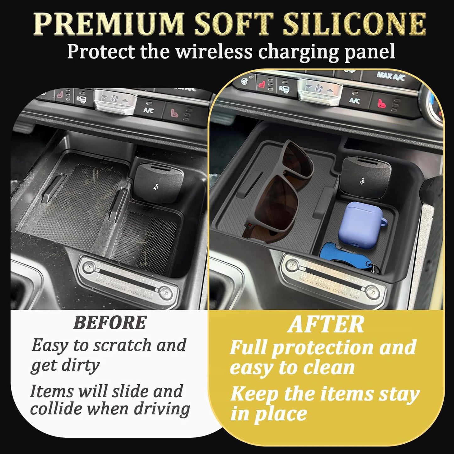 2025 2026 4-Door 2 TOPINSTALL Silicone Wireless Charging Protective Mat Compatible with Ford Bronco Automatic