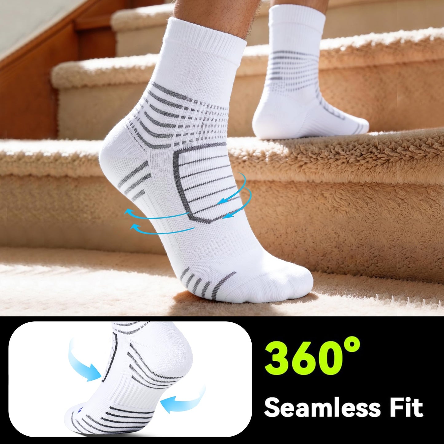 mqamex Compression socks men (US, Alpha, X-Large, Regular, Regular, 3 white)