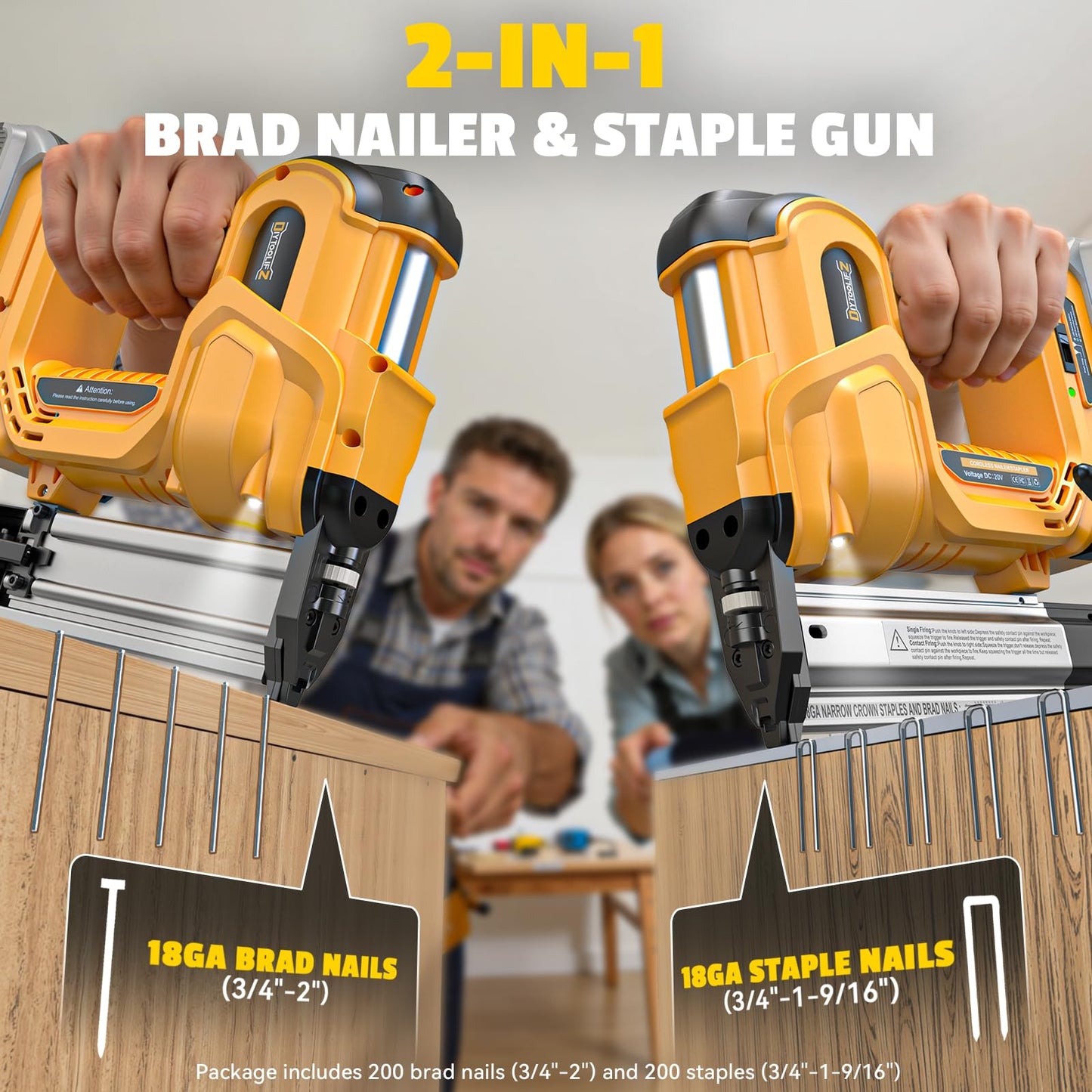 DIYtoolifz 18GA Cordless 2" Brad Nailer Compatible with DeWalt 20V (Tool Only), 2-in-1 Nail & Staple Gun, Tool-Free Jam, Adjustable Depth, 2 Modes with 400 Nails/Staples for Woodworking,Trim,Carpentry