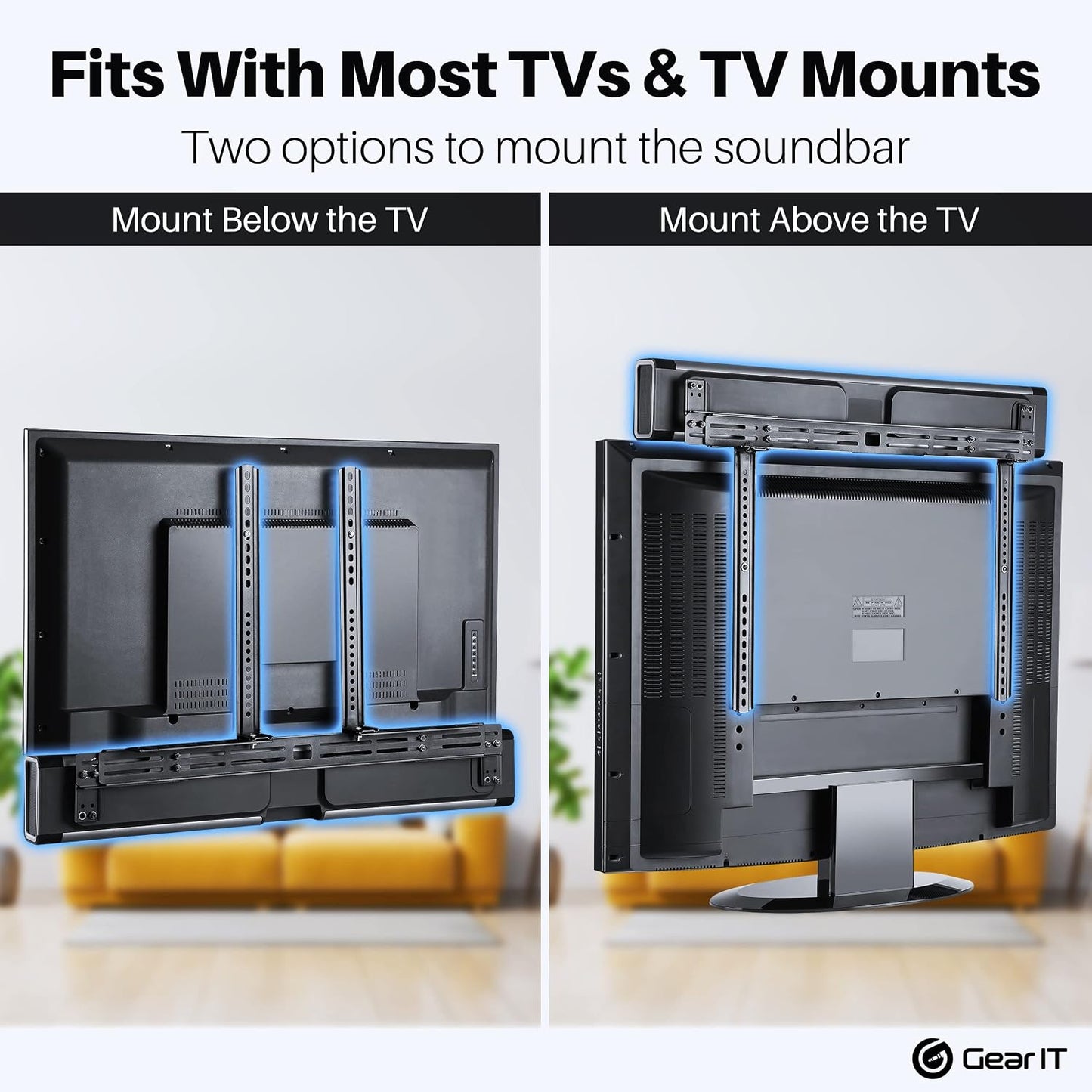 GEARit 22 lbs) Sound Bar Mount, Soundbar TV Bracket (Up to Mount Top or Bottom or Wall Hold, Height and Depth