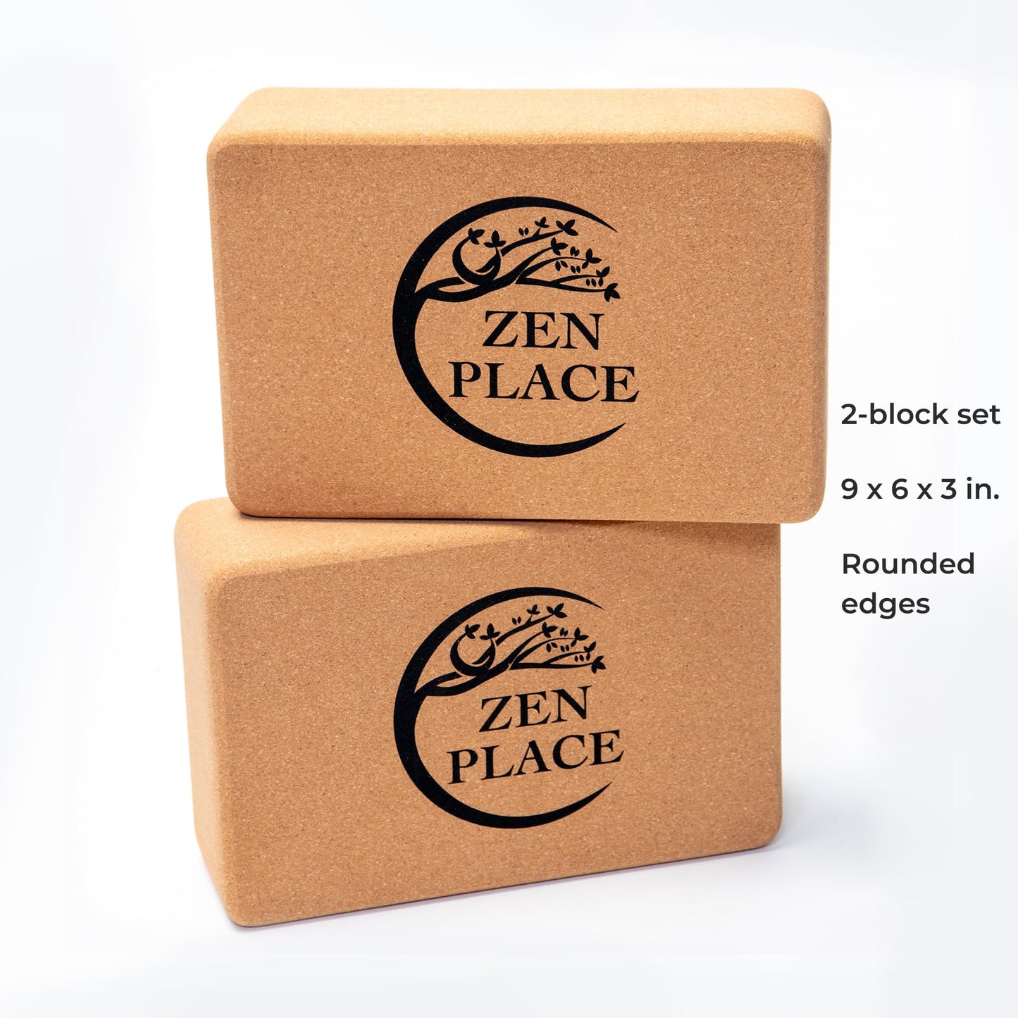 Zen Place Cork Yoga Blocks 2 Pack – High Density Natural Cork Blocks for Yoga, Pilates, Stretching, Balance & Flexibility