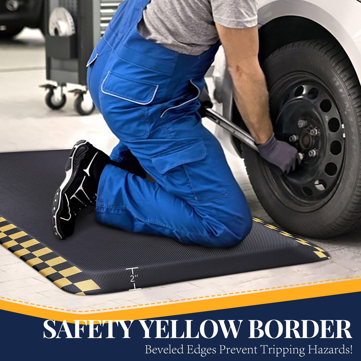 3 Packs Anti Fatigue Mat for Industrial - 39"x20" Standing Floor Mat with Safety Yellow Border, Ergonomic Work Mat for Warehouse, Garage, Public - Relieves Back & Leg Pain