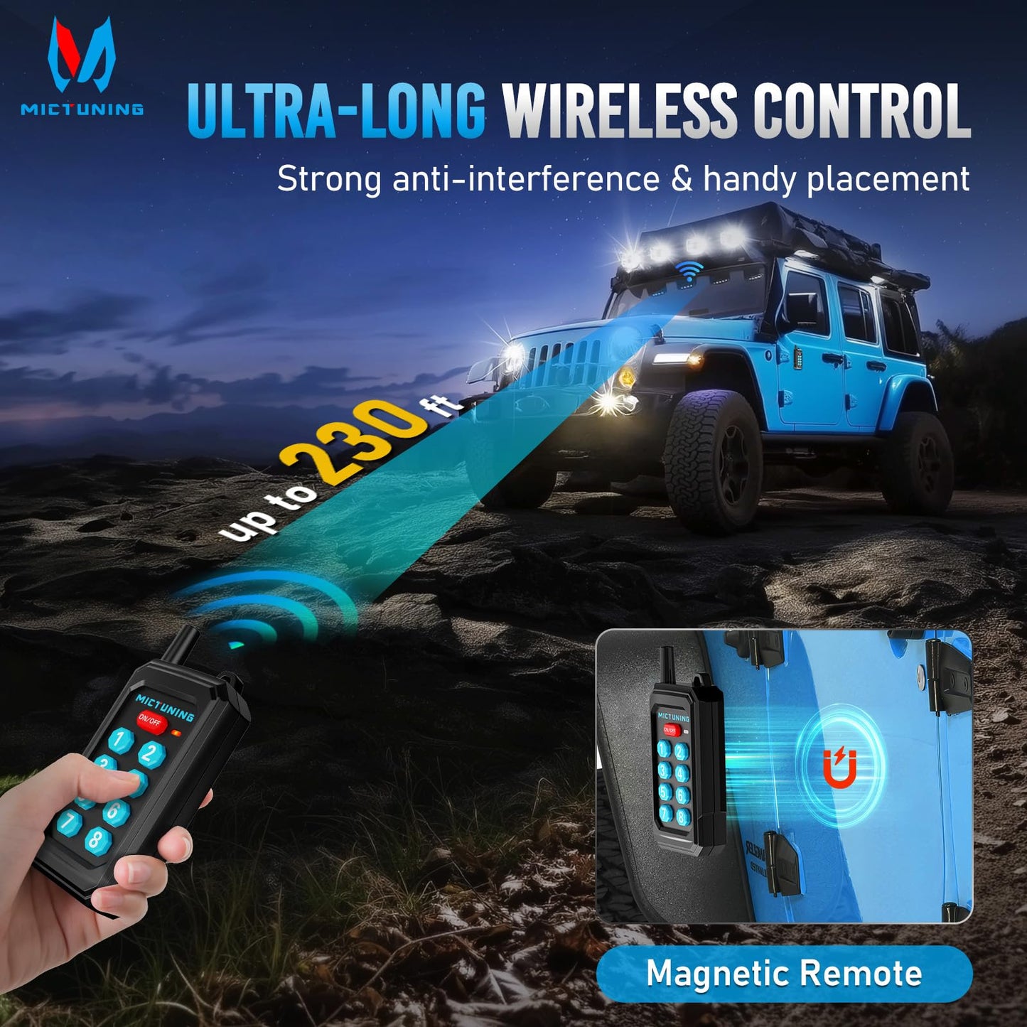 MICTUNING P1Y 8 Gang Switch Panel, Remote and APP Control, Up to 230FT, Adjustable Strobe Pulse Momentary, 6-Level Dimming, 12-24V Waterproof Multifunction Toggle Switch for Car Boat RV Truck Offroad