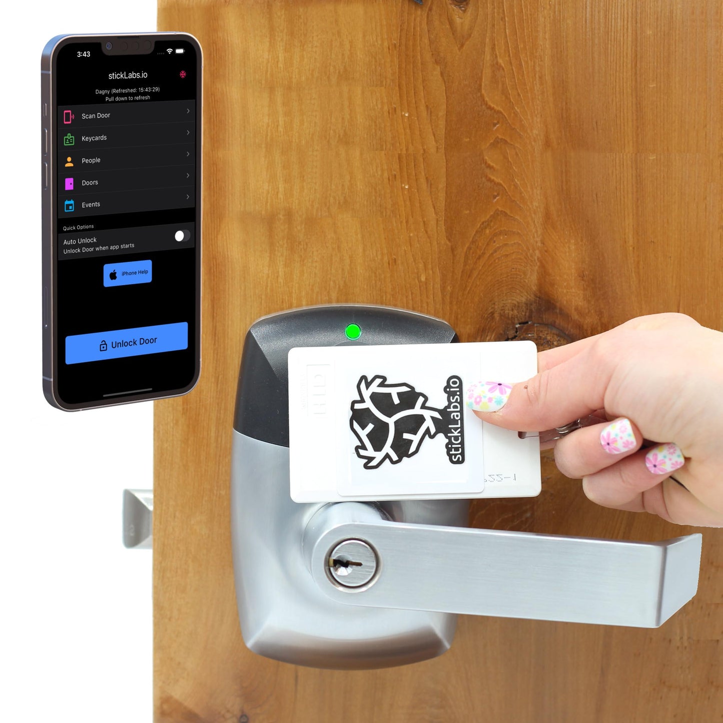 RFID Commercial Lever Door Lock, Access Control System App, Includes 2 NFC keycards (Left-Hand)