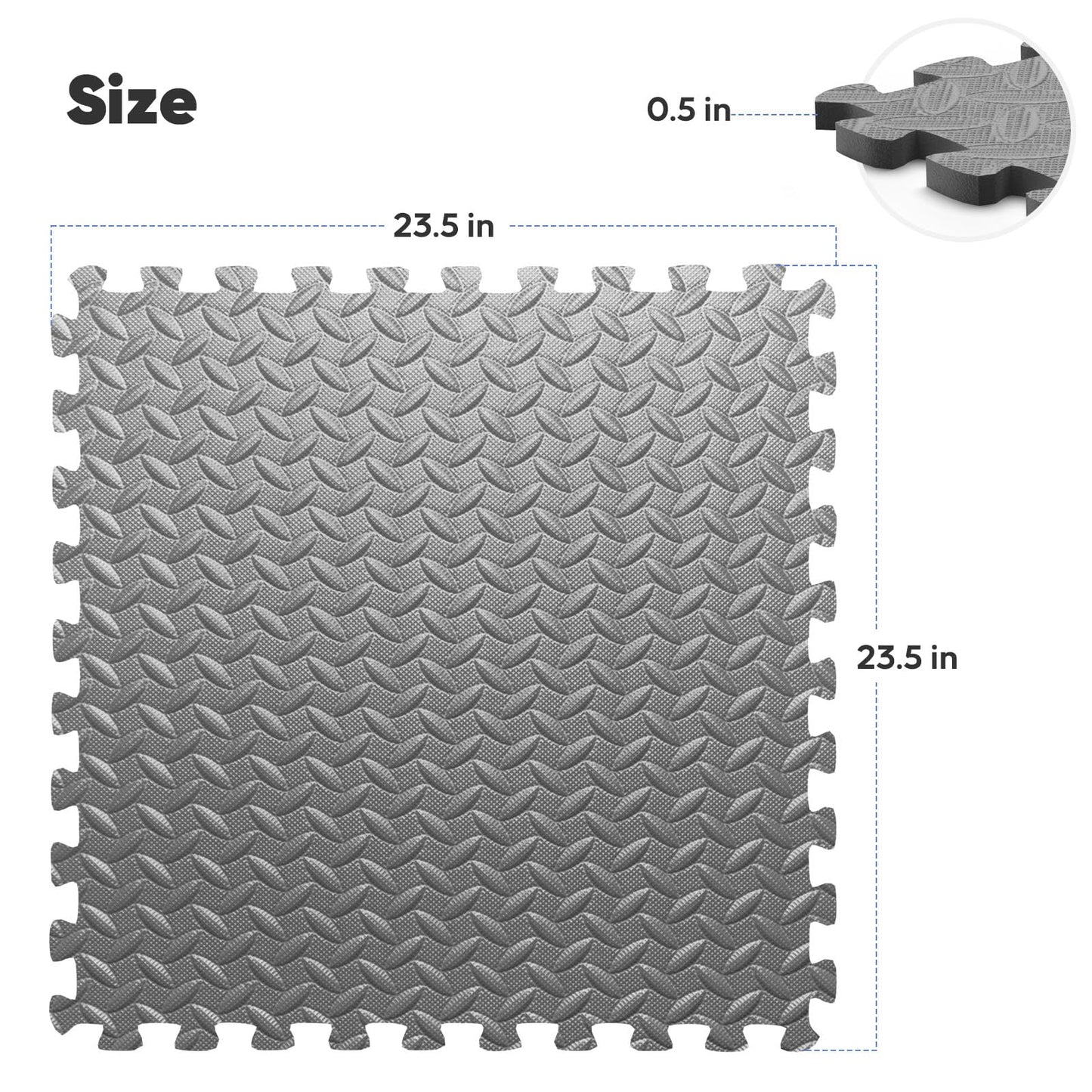 Home Gym Mat, Puzzle Exercise Mat, EVA Interlocking Foam Floor Tiles for Home Workout Equipment and Kids' Play Areas - Grey, 24 in x 24 in x ½ in - 12 Tiles (Grey, 12 Pack, 48 SQ FT)