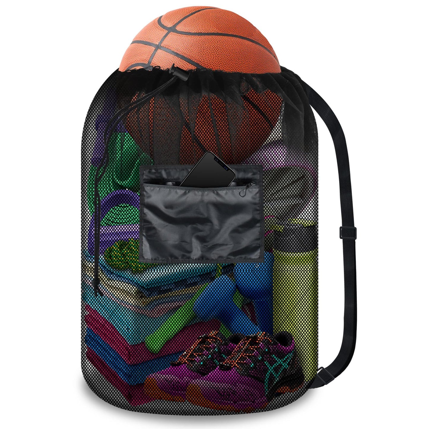 BROTOU Drawstring Bag Heavy Duty Mesh Gym Bag with Pocket for Swimming Yoga Beach Laundry