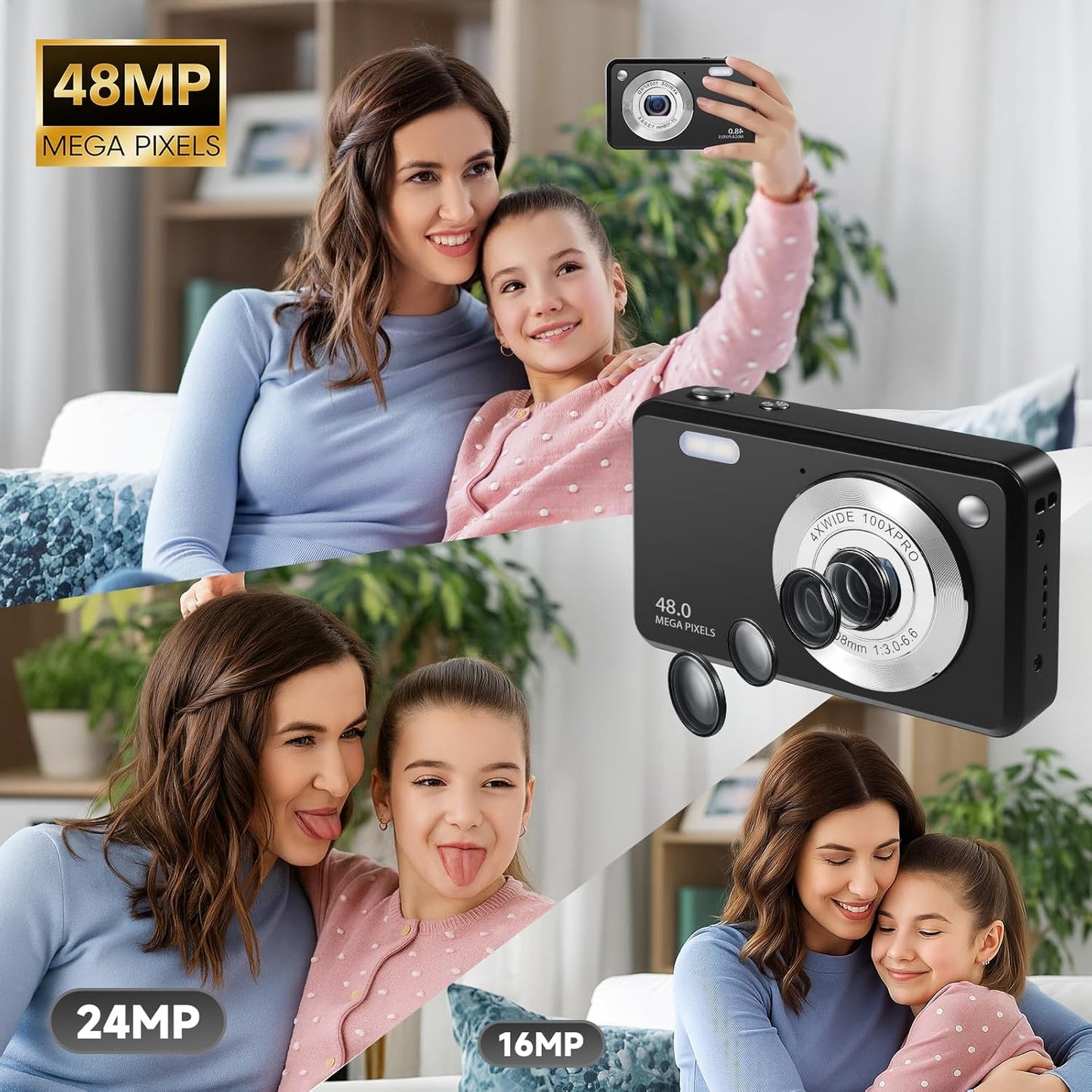 fceoul Kids,1080P 48MP 32GB 16X Digital Camera for Point and Shoot Digital Cameras with Memory Card and Digital Zoom