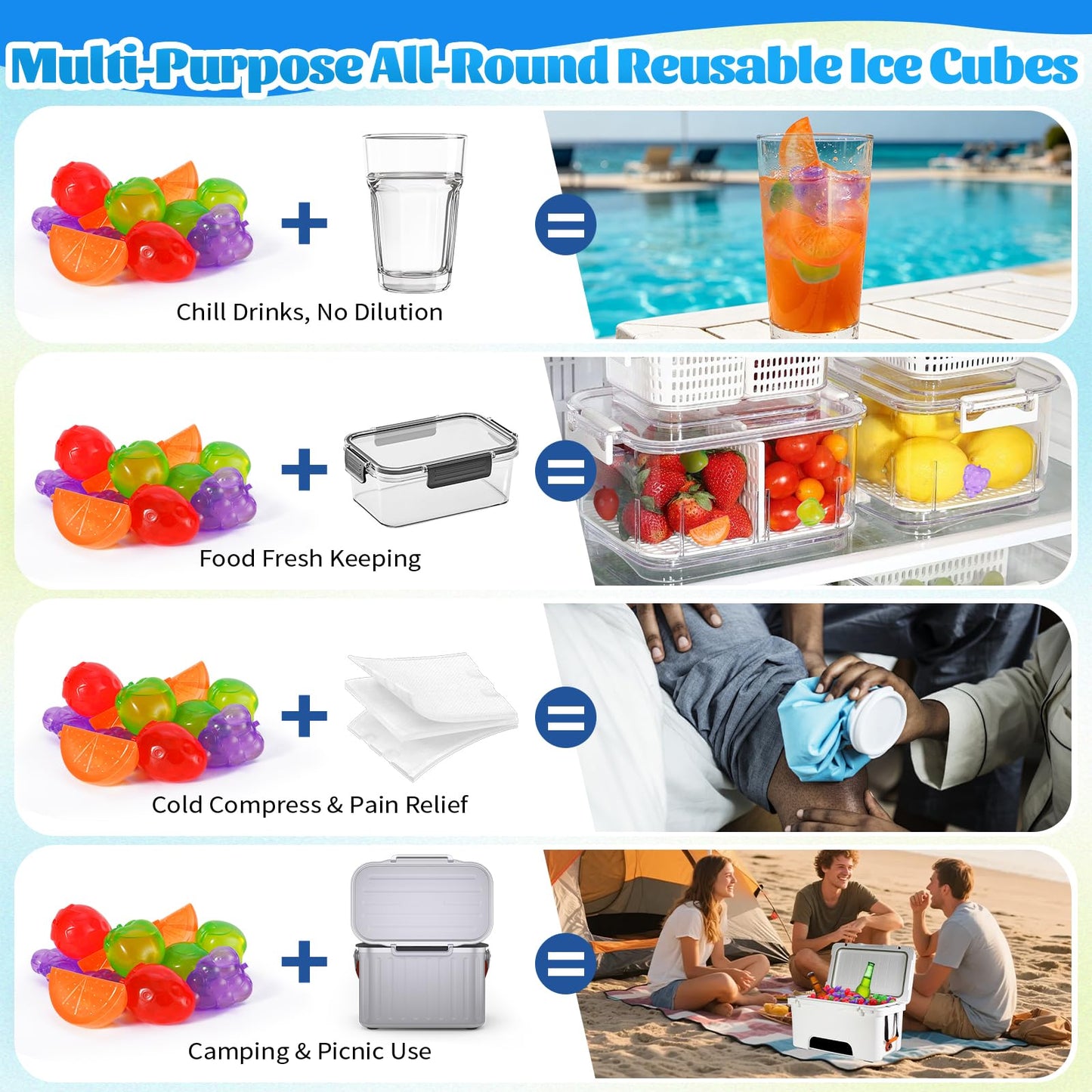 340 Pack Reusable Ice Cubes for Drinks, BPA-Free Plastic Ice Cubes, Refreezable & Washable Ice Cubes Reusable Without Diluting for Whiskey, Coffee, Parties, Camping & Ice Bath