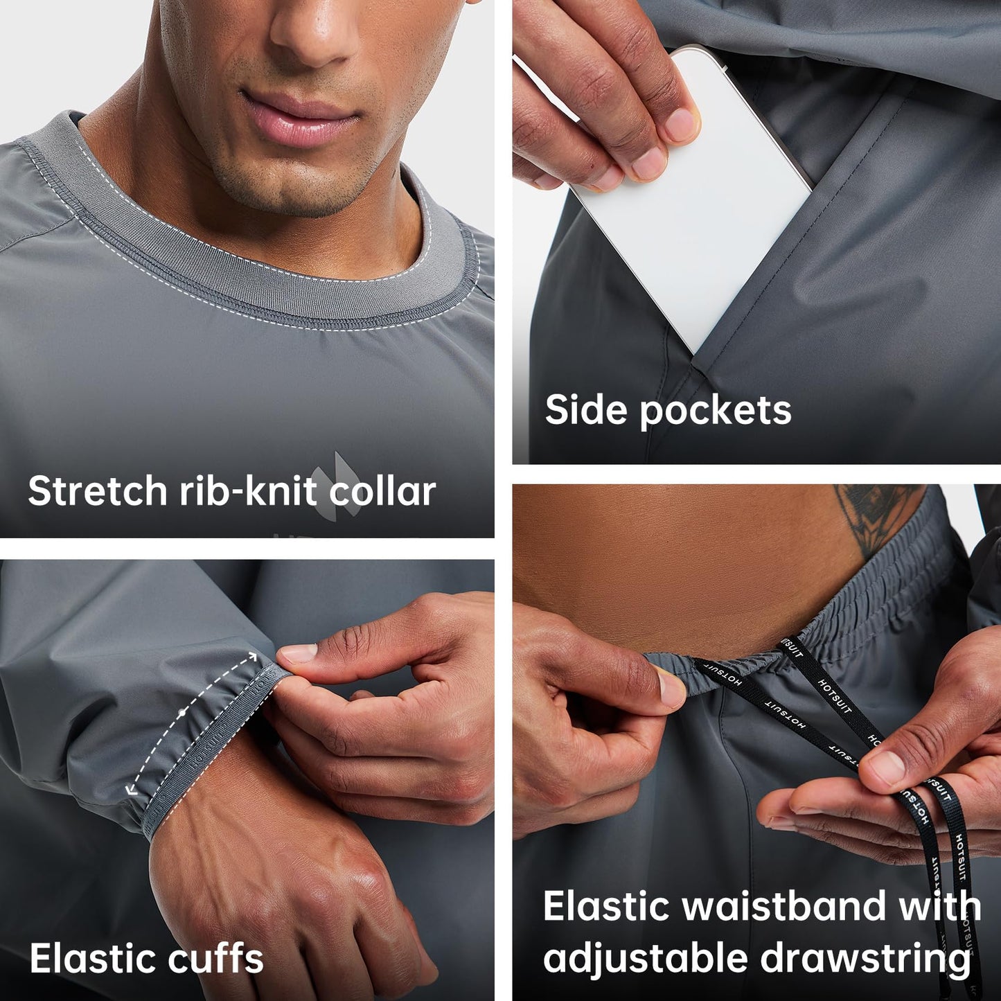 HOTSUIT Sauna Suit Men Anti Rip Sweat Suits Gym Boxing Workout Jackets Pants