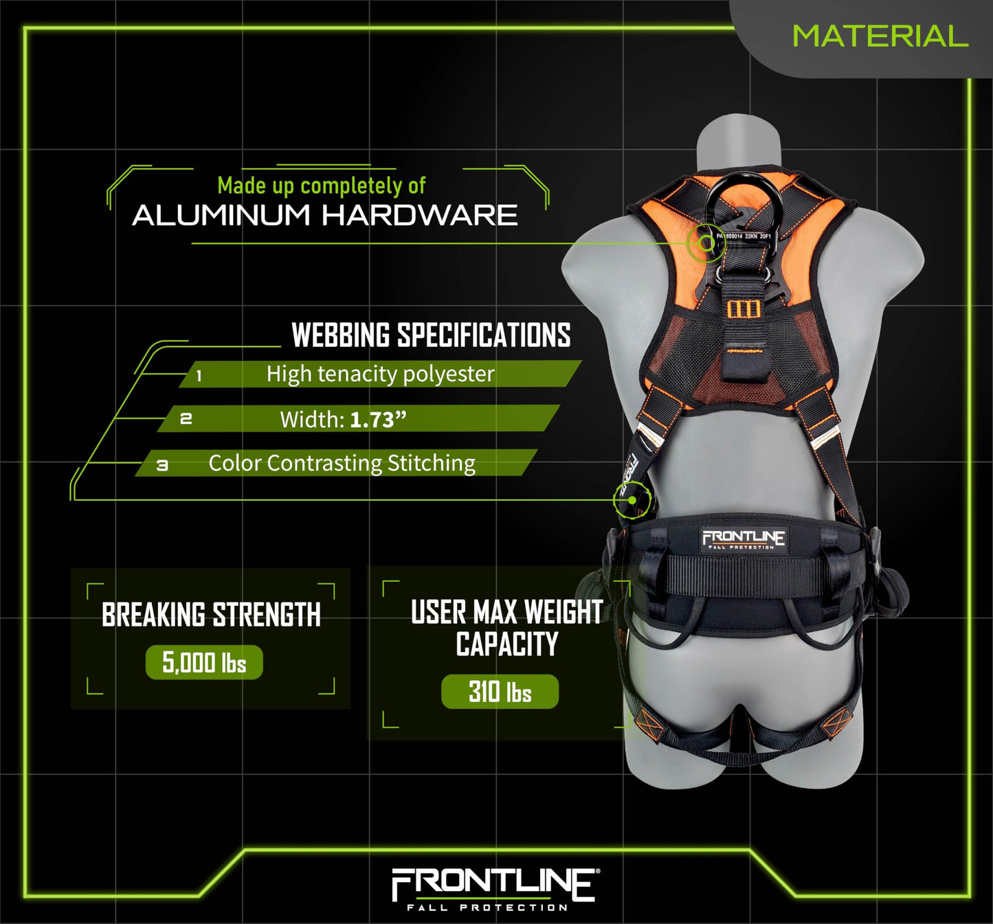 Frontline 110CTB Combat™ Lite Full Body Harness all Aluminum | Hardware Trauma Straps | OSHA and ANSI Compliant (Size: M-L)