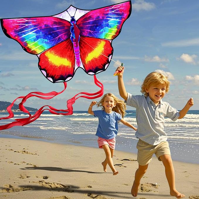 Large Butterfly Kite for Kids & Adults, 55" x 28" Easy to Fly Single Line Kite for Kids Ages 4-8, 8-12, Comes with 300 FT Kite String Handle