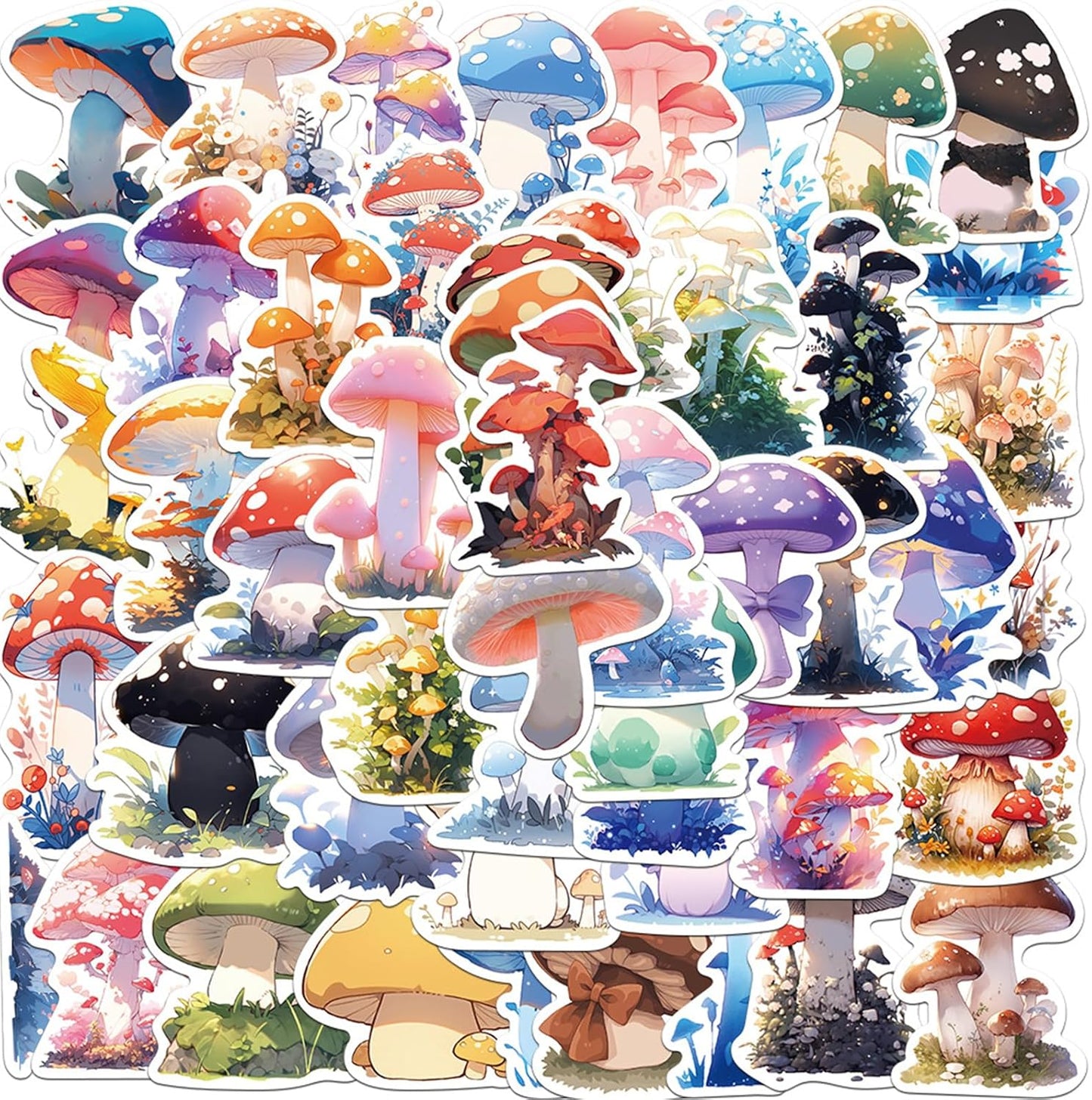 LIXIUDU 50 Pack Pcs Mushroom Cartoon Stickers for Kids Teens Adults Chanterelle Aesthetic Vinyl Decal Water Bottle