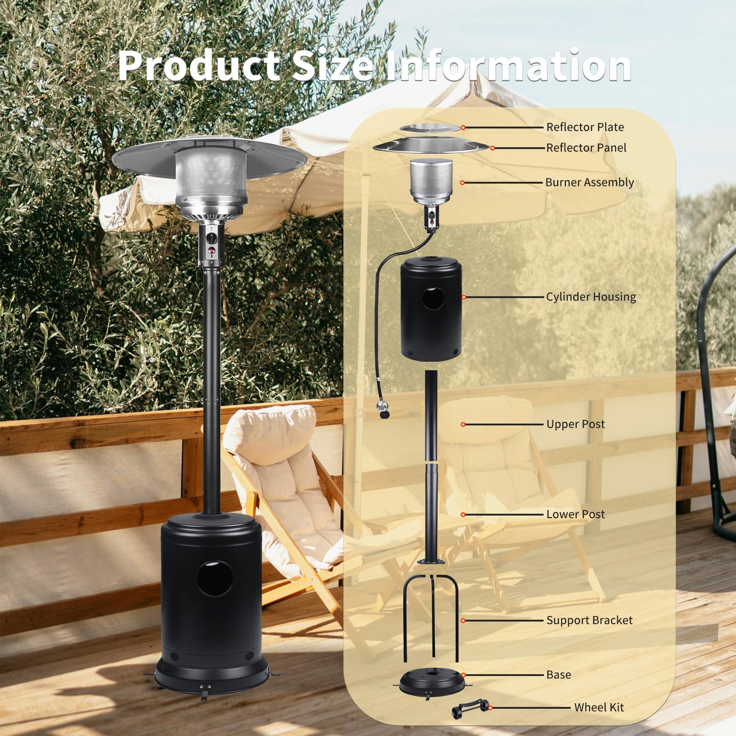MAJARO 50,000 BTU Outdoor Propane Patio Heater with Wheels – Durable Powder-Coated Steel Gas Heater with Easy Ignition & Safety Shut-Off for Patio, Backyard, Garden, Restaurant