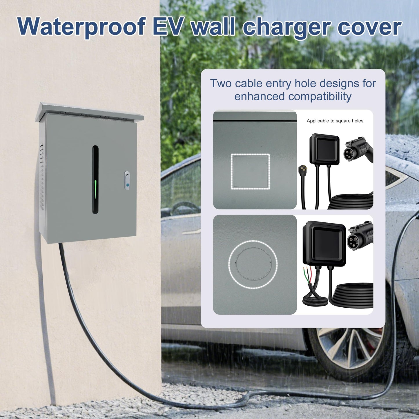 EV Charger Cover for Tesla Wall Charger, Outdoor EV Charger Box with Two Sizes of Cable Entry Ports, Compatible with Multiple Chargers, Lockable, Waterproof and Dustproof, 23.6 x 16.9 x 8.3''