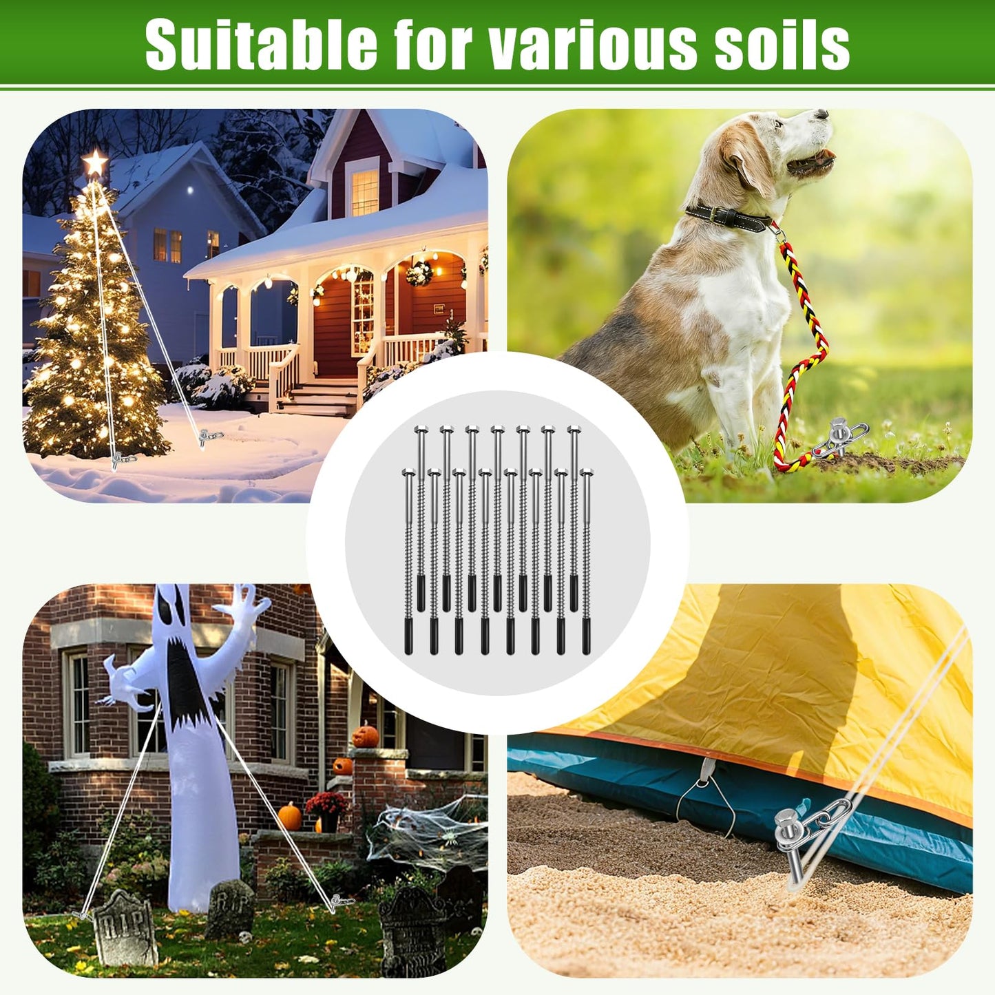 15 Pack Screw in Tent Stakes Heavy Duty,8 ’’ Ground Anchors Screw in,Metal Stakes with Hex Head Driver and Sturdy Storage Bag. (15)