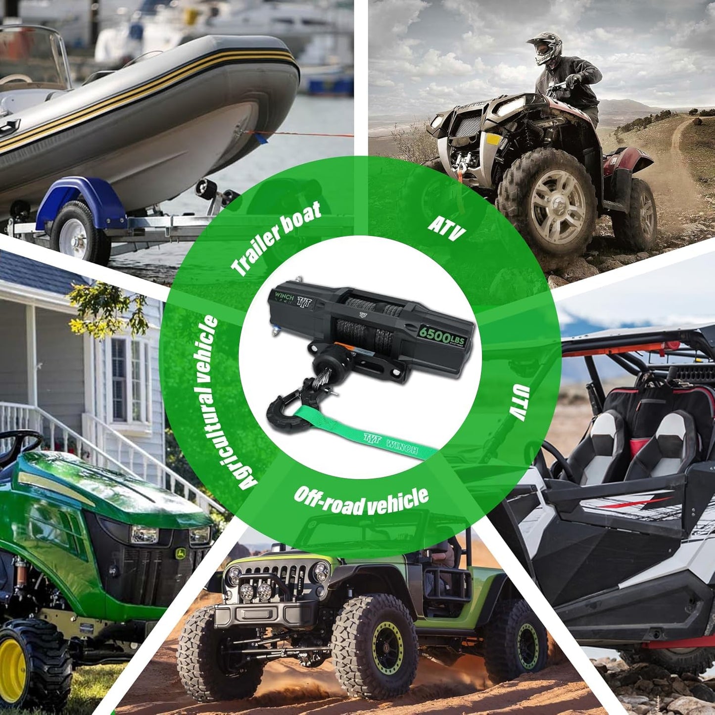 TYT 6500 lb UTV Winch Kit,12 Volt DC Electric Trailer Winch with Wireless Remote and Wired Switch,1/4" x 50FT Synthetic Rope Winch with Rubber Stopper and Mounting Plate