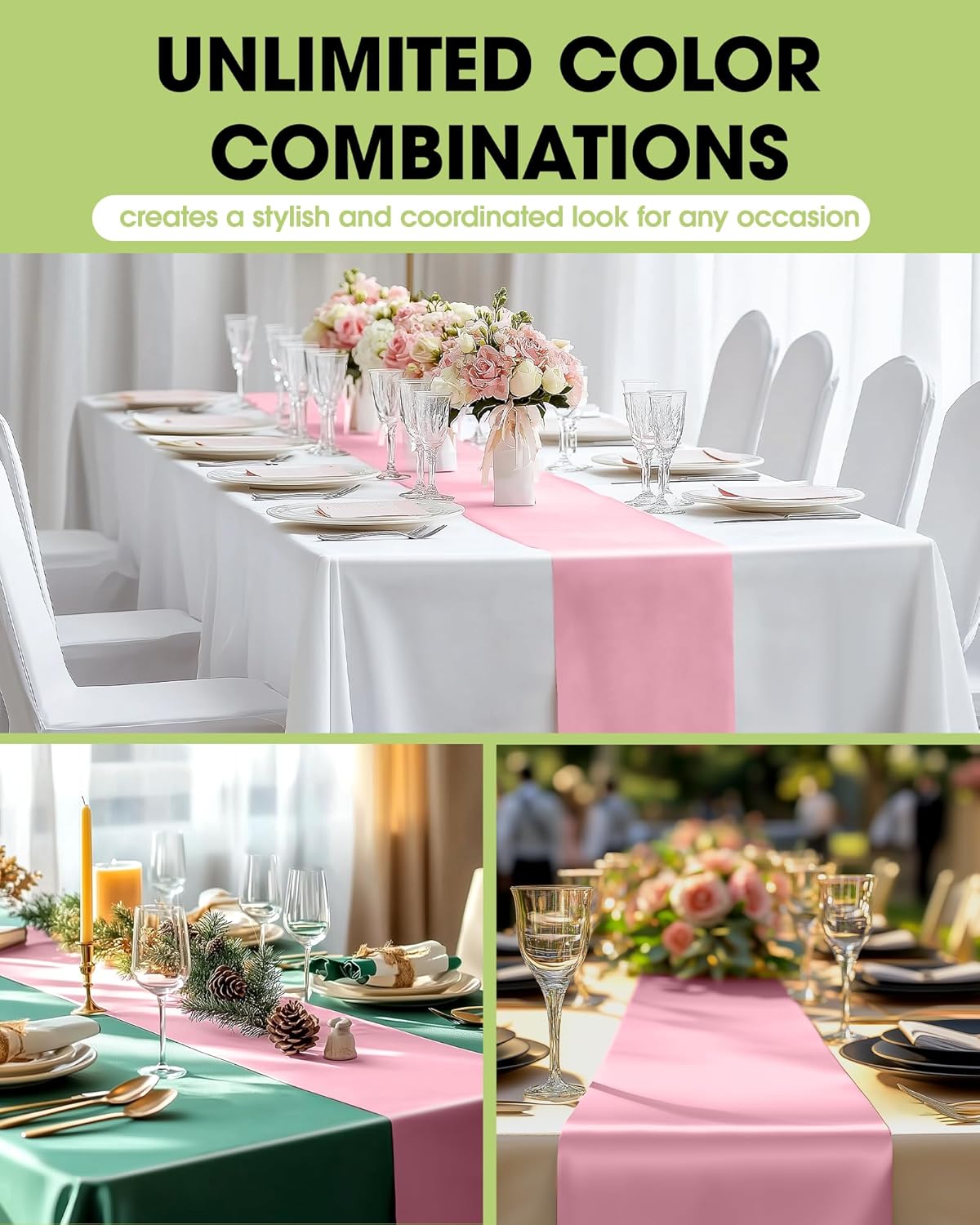 Pureegg Disposable Table Set - 10 Pack White & Pink Tablecloths (54''x108'') & Runners (14''x108'') - Leakproof & Stain-Resistant for Events