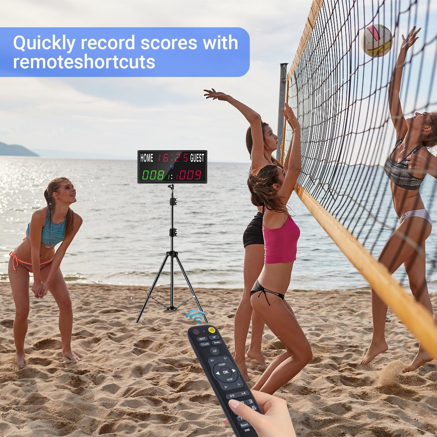 Samshow 2025 LED Electronic Scoreboard Digital Score Keeper with Remote, Basketball Scoreboard with Shot Clock & Timer & 12/24h Real Time for Football/Corn Hole/ping Pong/Table Tennis
