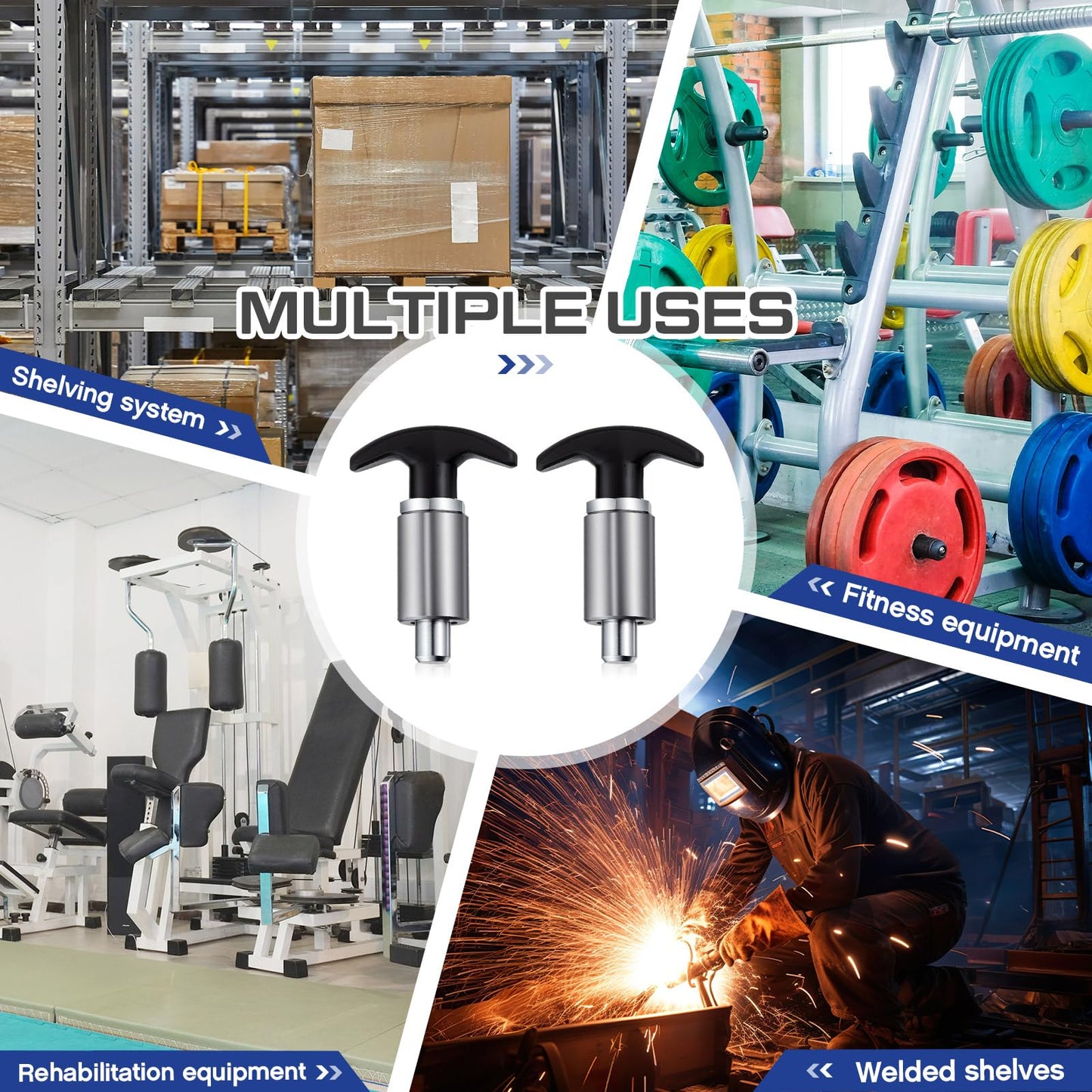 Otoolling 2 Pcs Steel Handle Locking Spring Loaded Pull Pin T Knob Spring Plunger Loaded Pull Pop Pin Shank Knob Plastic Handle for Welding Shelve Industrial Rack System Fitness 3.15 Inch (1/2 Inch)