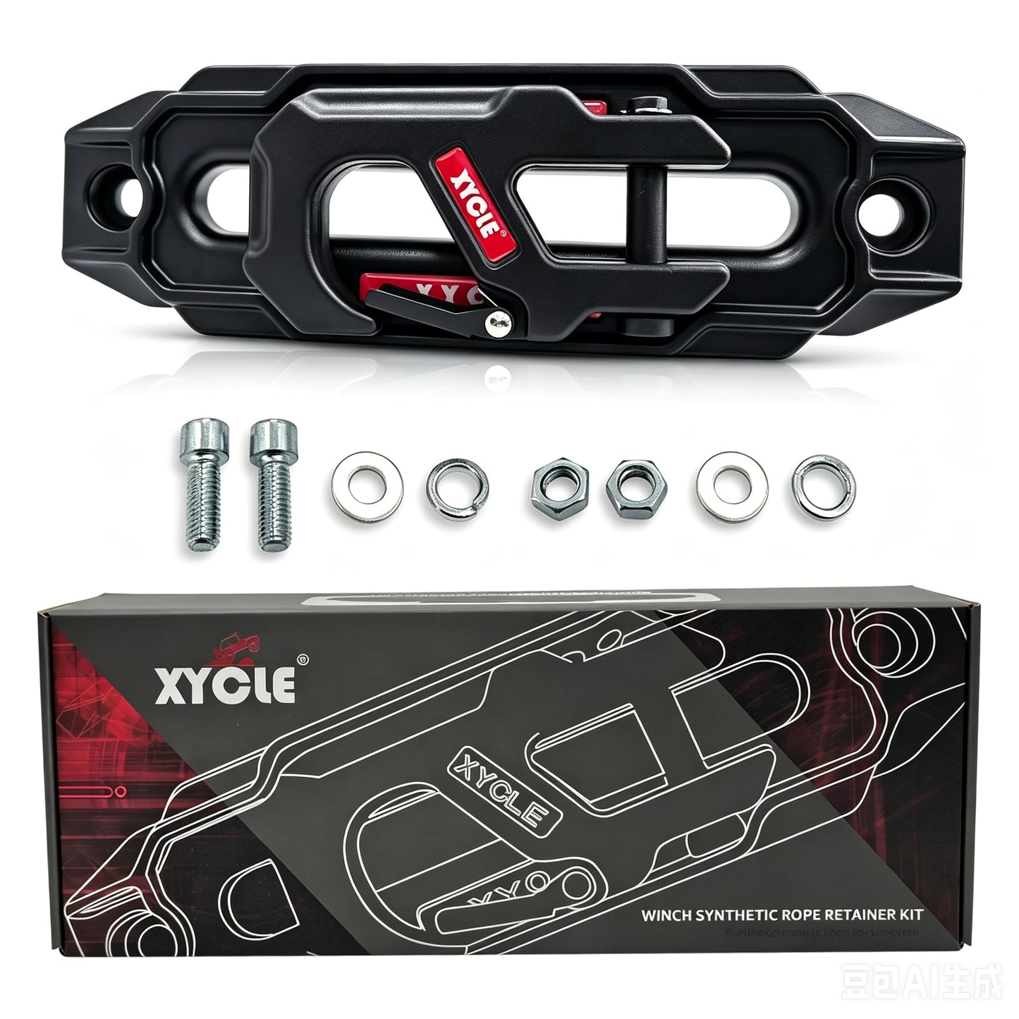 XYCLE WinchFairleadWithTowHook，WinchSynthetic Rope Fairlead, ForgedWinchHook，for 10000 lb. - 20000 lb Towing SUV Truck Trailer Jeep ElectricWinches, 10 in.(254 mm) Mounting Size (Black)