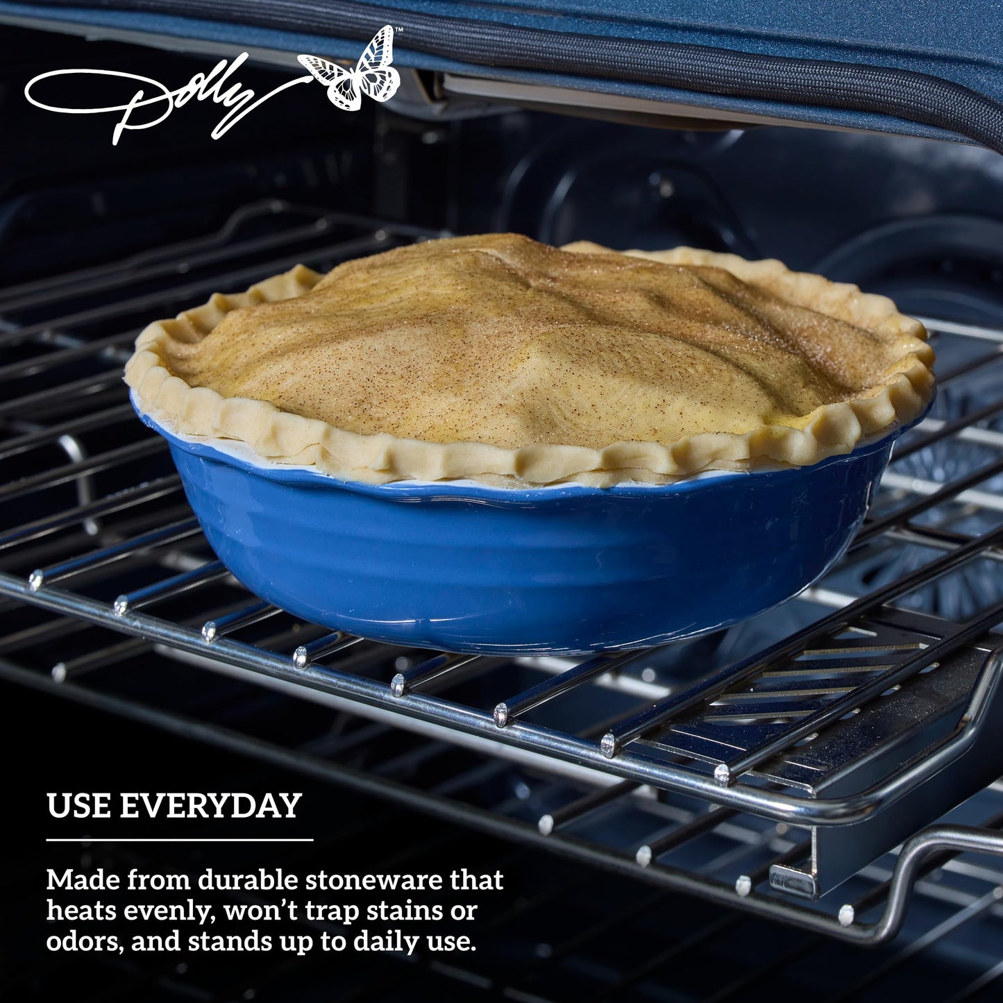 Dolly Parton Pie Dish Durable Stoneware, Even Heat Distribution, Perfect for Sweet and Savory Baking, 10.08 x 10.24 x 2.4 Inch