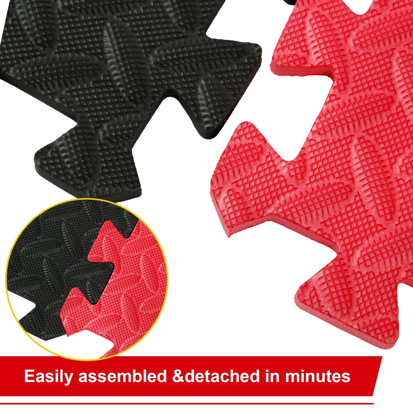 Ecally 100 Pcs 12 x 12 Gym Mat Foam Floor Mats for Home Gym Covers 96 Sq Ft Puzzle Exercise Square Interlocking Carpet Tiles with Border for Workouts Equipment Yoga Pilates (Black,Red)