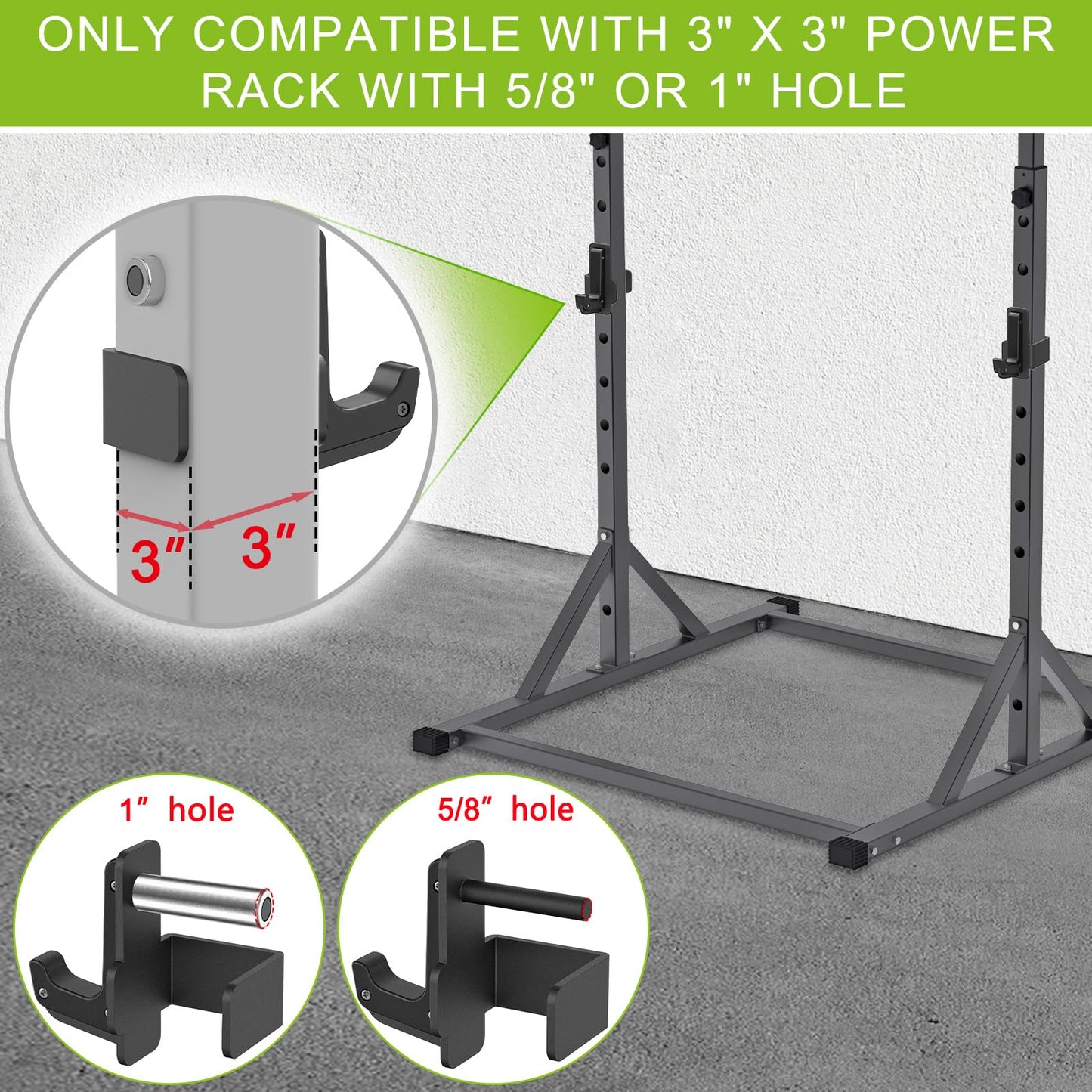 SELEWARE Steel J Hooks for Power Cage Squat Rack Attachment, Only for 3" x 3" Tube with 1" or 5/8" Hole, Barbell J-Hook Holder for Power Rack, J Cups Set of 2