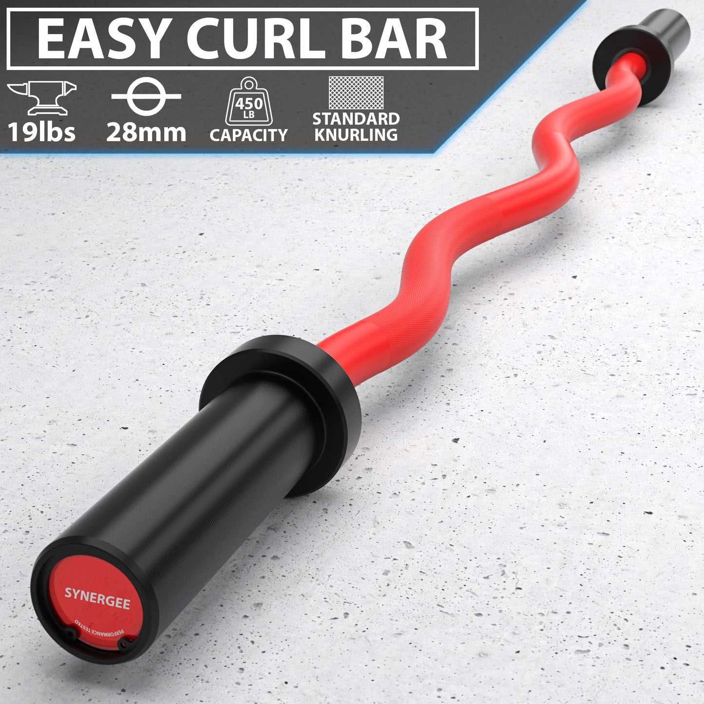 Synergee Commercial EZ Curl Olympic Bar Red Cerakote with Powder Coated Black Bushings Excellent for Bicep Curls and Triceps Extensions
