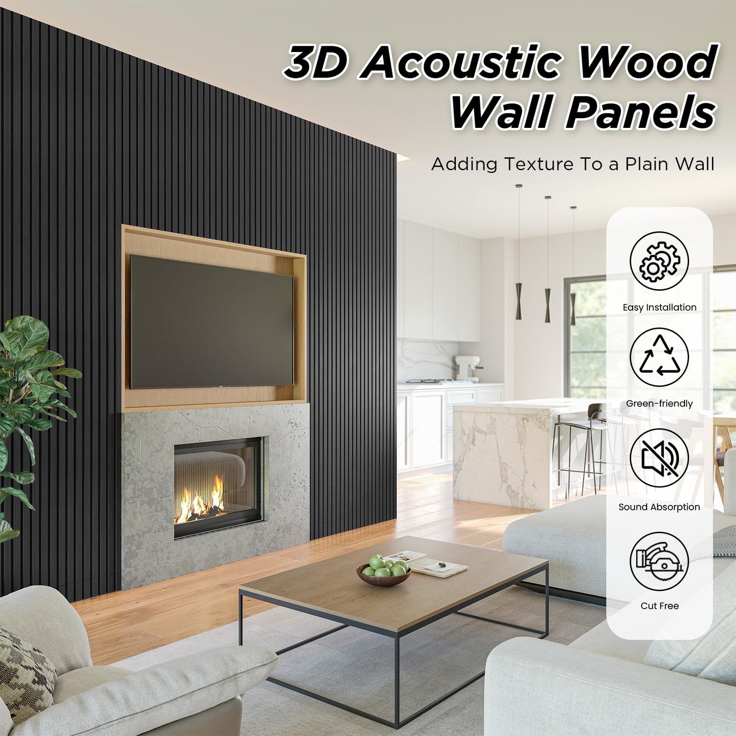 Smartstandard 2 Pack 105.9" x 12.6" Wood Slat Wall Panels, Soundproof Wooden Wall Panels, Acoustic Wood Panels for Wall, 3D Fluted Wood Panels for Interior Wall Decor, Deep Gray