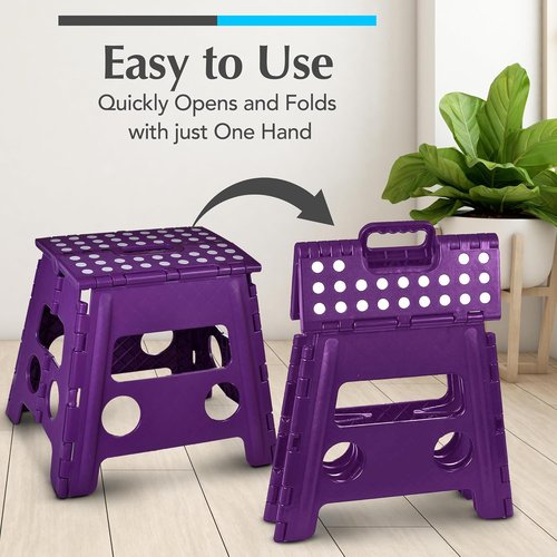 Handy Laundry Step Stool - 13 Inch Foldable Plastic Stool for Adults & Kids, Non-Slip & Portable - Purple