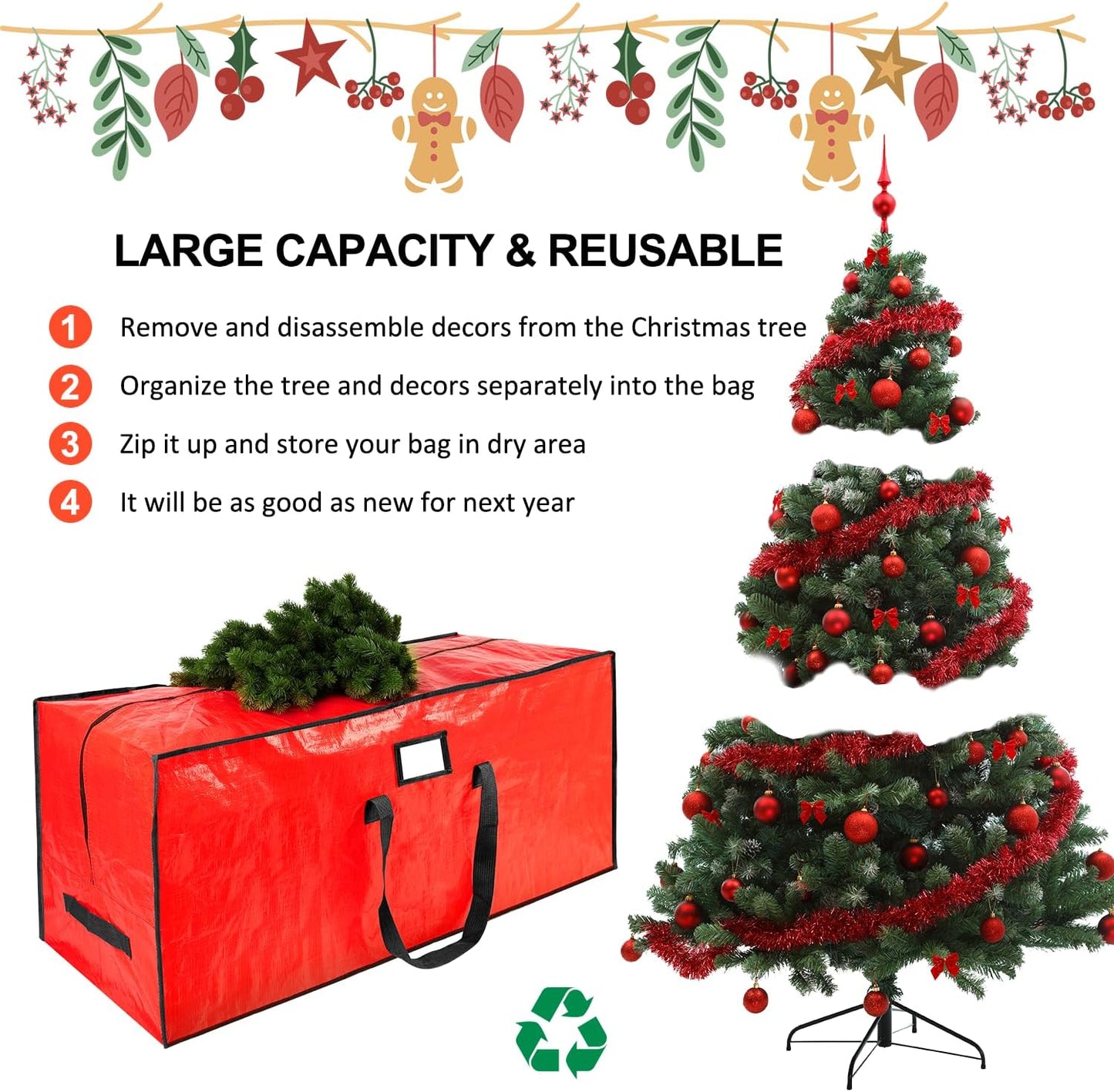 Skiennix 9 ft Christmas Tree Storage Bag - Waterproof, Durable Handles & Dual Zippers, Red