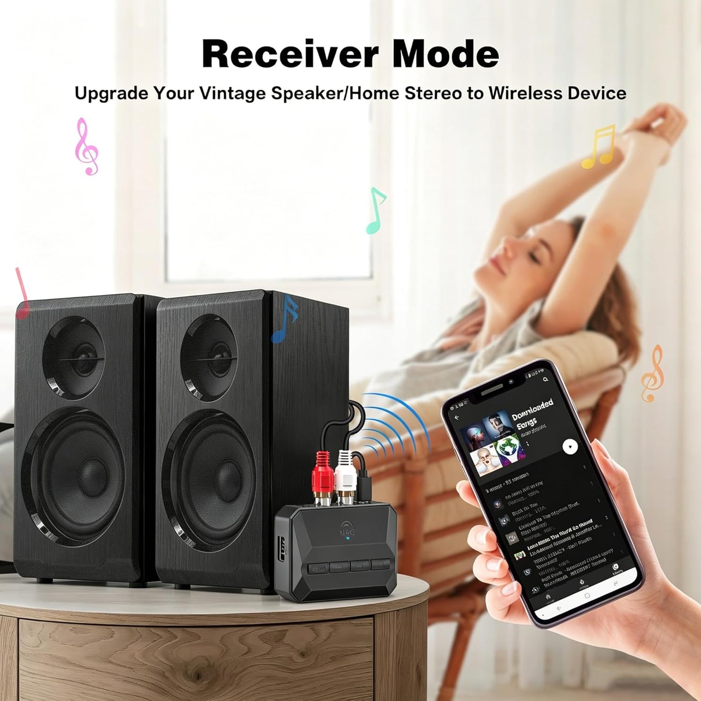 BAISHUN RCA/3.5mm 5.3, Bluetooth Receiver, NFC-Enabled AUX USB Drive/TF Card Outputs, Wireless Audio Adapter