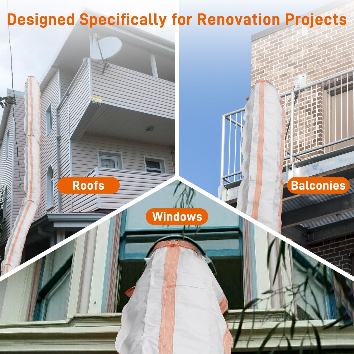 benut 2 Pack 15ft Construction Trash Chute, Heavy Duty Debris Chute for Roof/Window/Balcony, Multi-Section Connectable Slide Chute System for Construction Waste Removal, Includes Zip Ties