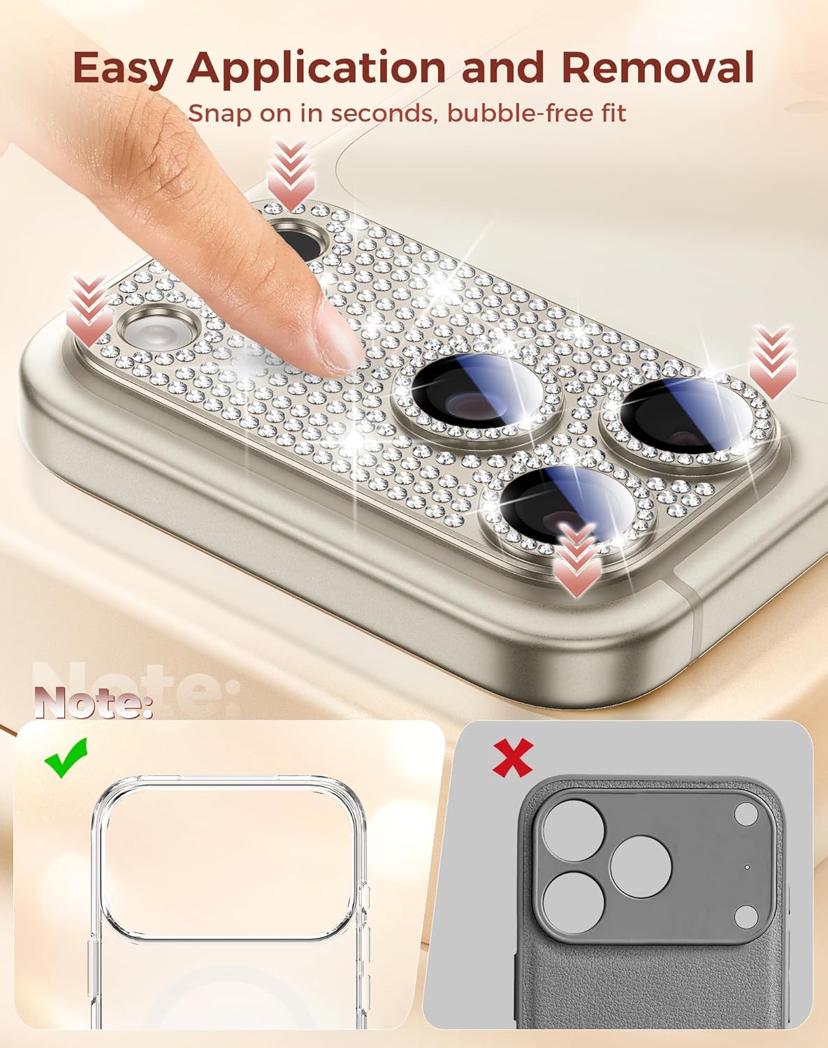 17 17 Goton for iPhone Pro Max Camera Lens Protector Diamond Bling- Not Easy to Fall, Strong Adsorption, Glitter Metal