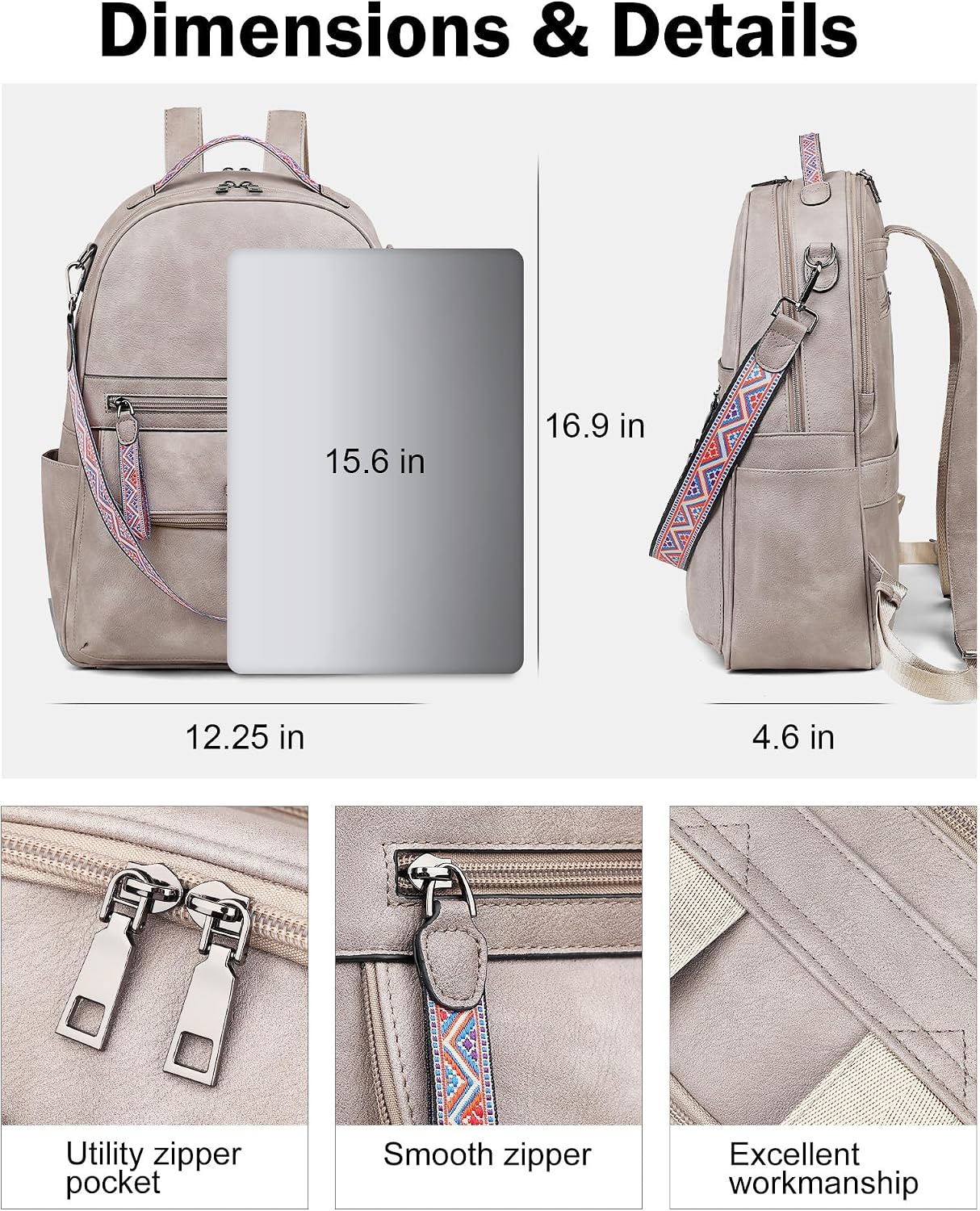 15.6 inch Backpack Backpack FADEON Leather Laptop Purse for Women, Designer Travel PU with Laptop Compartment for Work