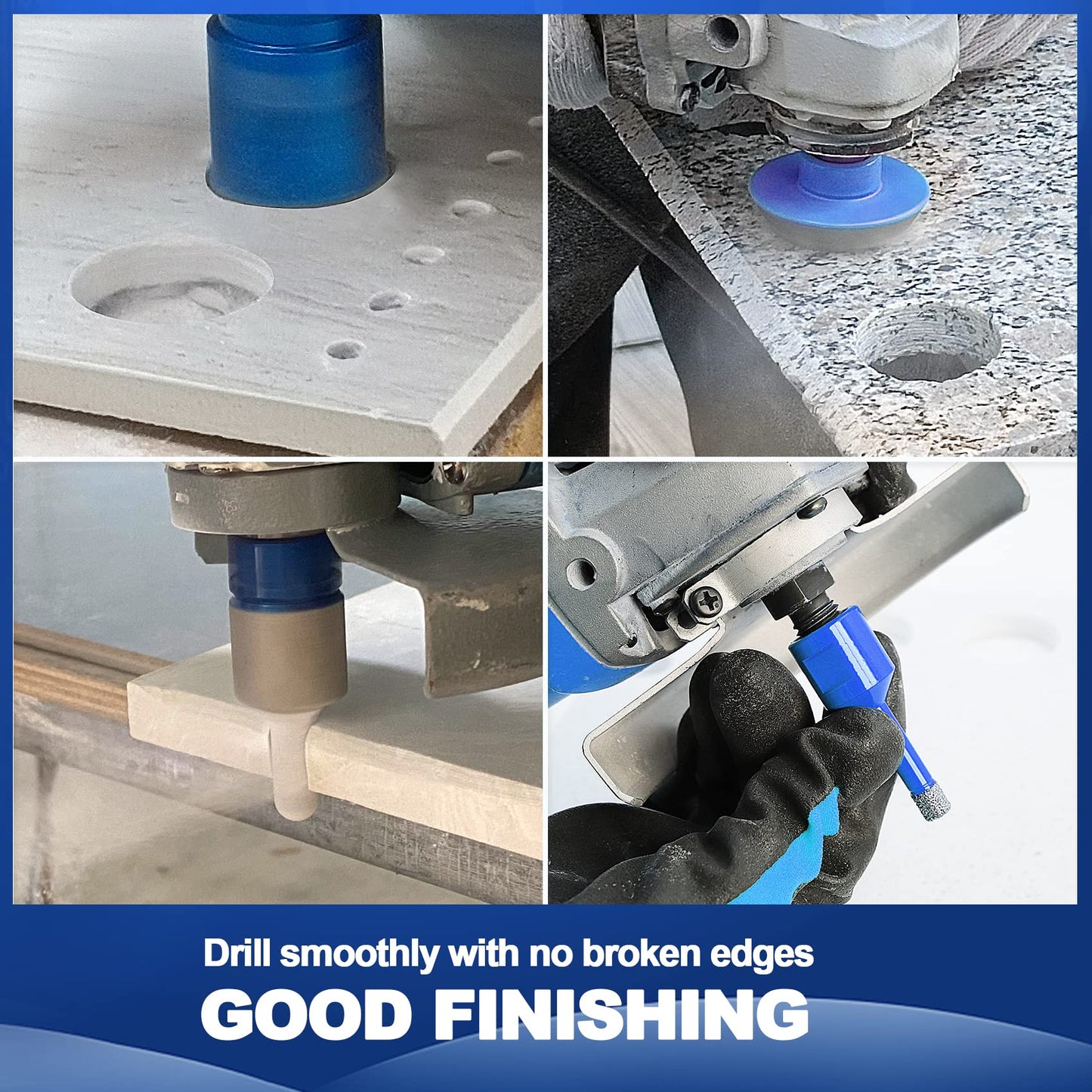 Diamond Core Drill Bit Set BRSCHNITT Diamond Hole Saw for Porcelain Tile Ceramic Marble Granite Drilling with 5/8-11 Thread(6/8/25/35/50/65/100mm Drill bits,10-25mm Finger bit+35mm Chamfer bit.