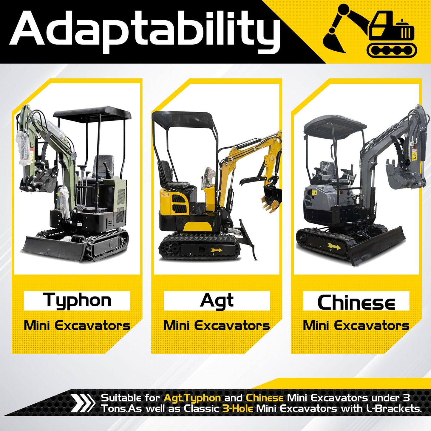 Mini Excavator Hydraulic Thumb with 2 Heavy-Duty Steel L-Shaped Bracket,Compatible with Typhon&Agt Mini Excavators under 3 Tons,L-Shaped Bracket Hydraulic Thumb Clip for Classic&Chinese Mini Excavator