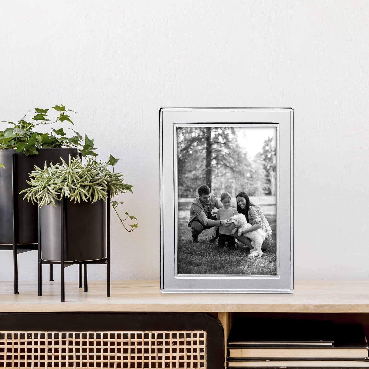 Siena Double Border Bead Silver Picture Frame, Tarnish Resistant Finish, Perfect Photo Frame for any End Table, Credenza, Shelf, or Nightstand, Silver 5x7