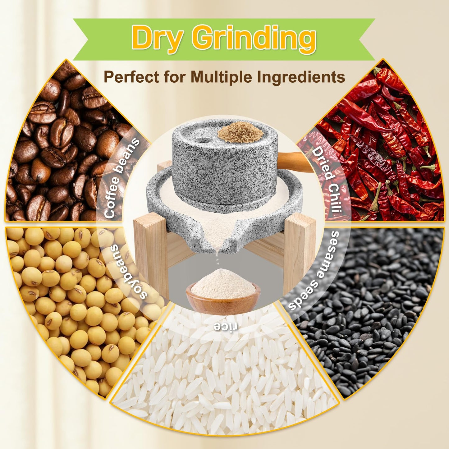 Natural Stone Grain Mill, Manual Granite stone grinder with Wooden Base & Heavy-Duty Handle, Stone Mill for Flour for Grain & Spice Grinding, stone flour mill grinder for Home Kitchen